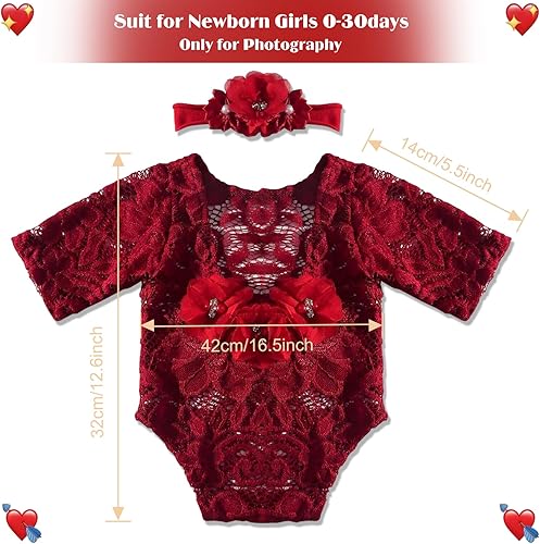 Miniatura 17 de ForBaysy Mameluco de encaje con diadema de flores para recién nacido, accesorios de fotografía para recién nacidos, accesorios para posar
