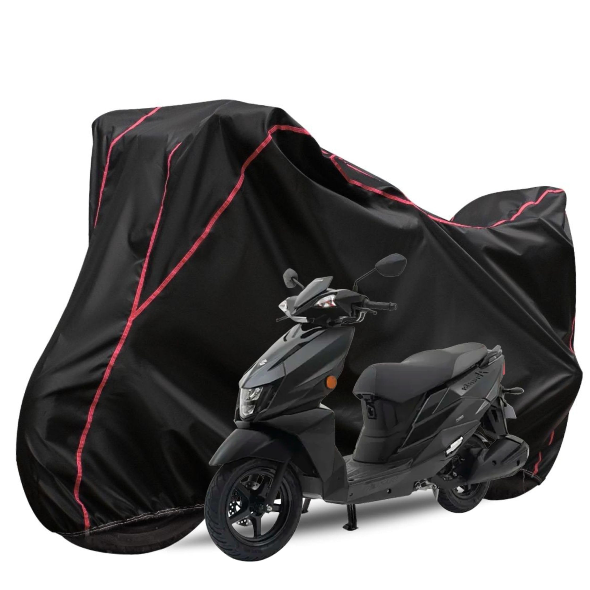 FBC-Bike Body Cover Compatible with Suzuki Avenis 125 Full Body Cover with Waterproof, Dust Proof, UV Rays Protective, Triple Stitching & Lightweight Two Wheeler Covers - (Black with Red Piping)-image-36