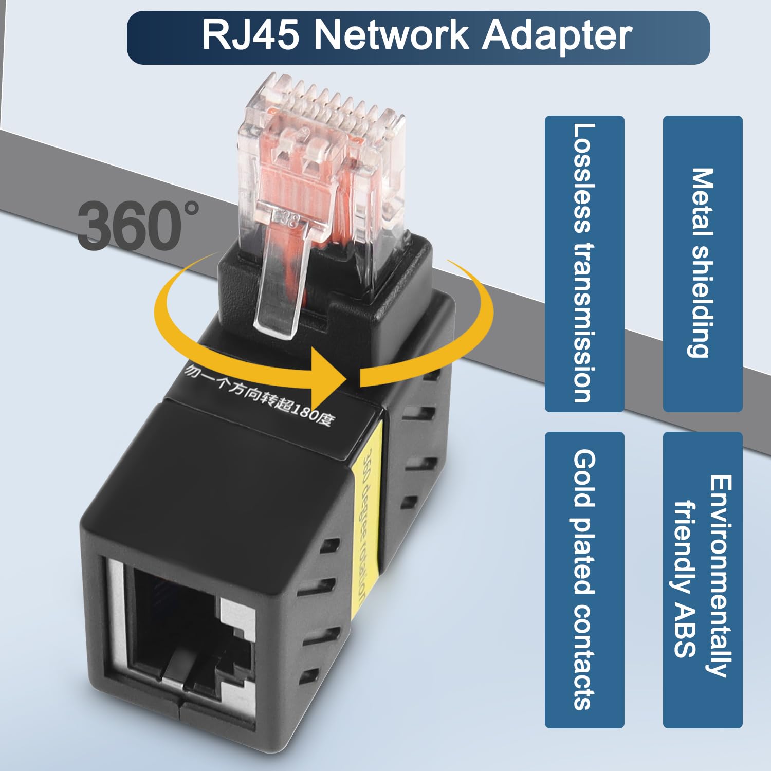 Adattatore Ethernet Gigabit a 360 gradi, angolo di 90 gradi, prolunga LAN Cat5 Cat6, 1000 Mbps RJ45 8P8C maschio a femmina, connettore per computer, laptop, router (1)