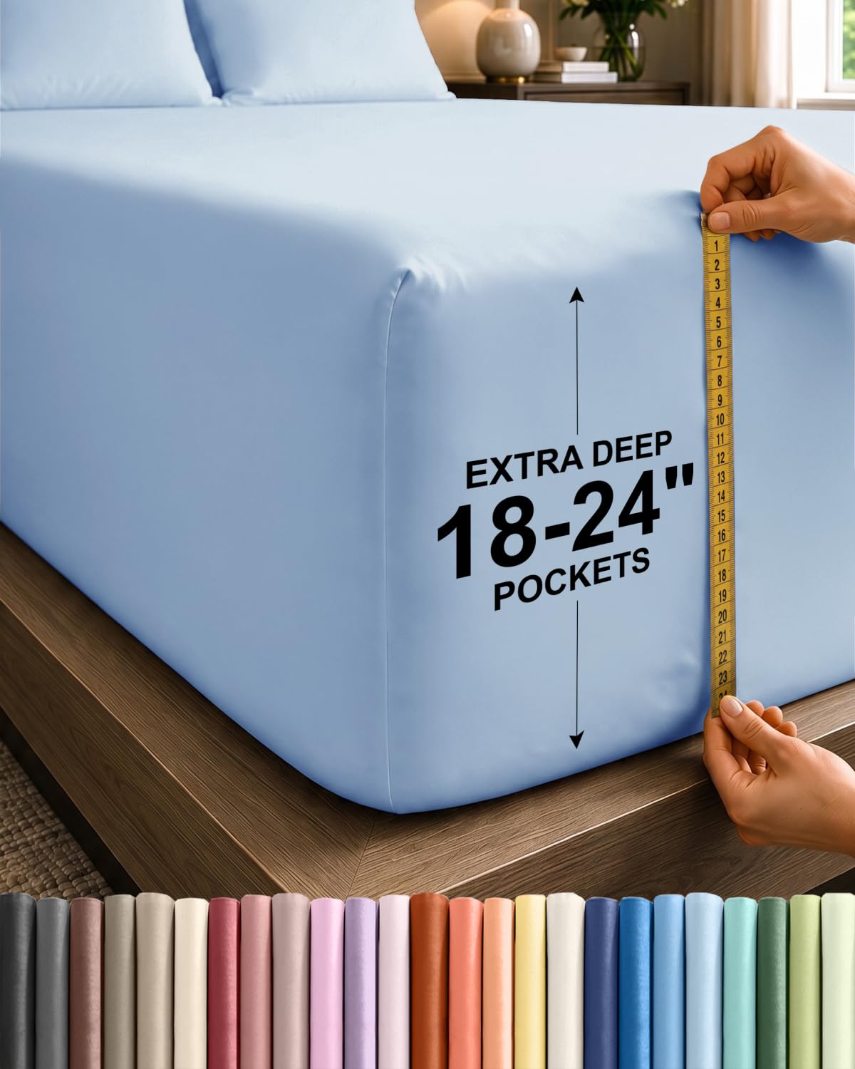 CGK Extra Deep Cal King Single Fitted Sheet Only - Sky Blue