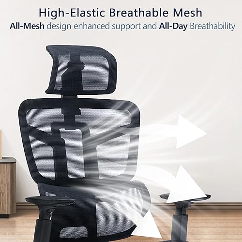 Miniatura 6 de Silla de oficina ergonómica, sillas de escritorio de malla con respaldo alto para oficina en casa con reposacabezas 2D, silla ejecutiva ajustable