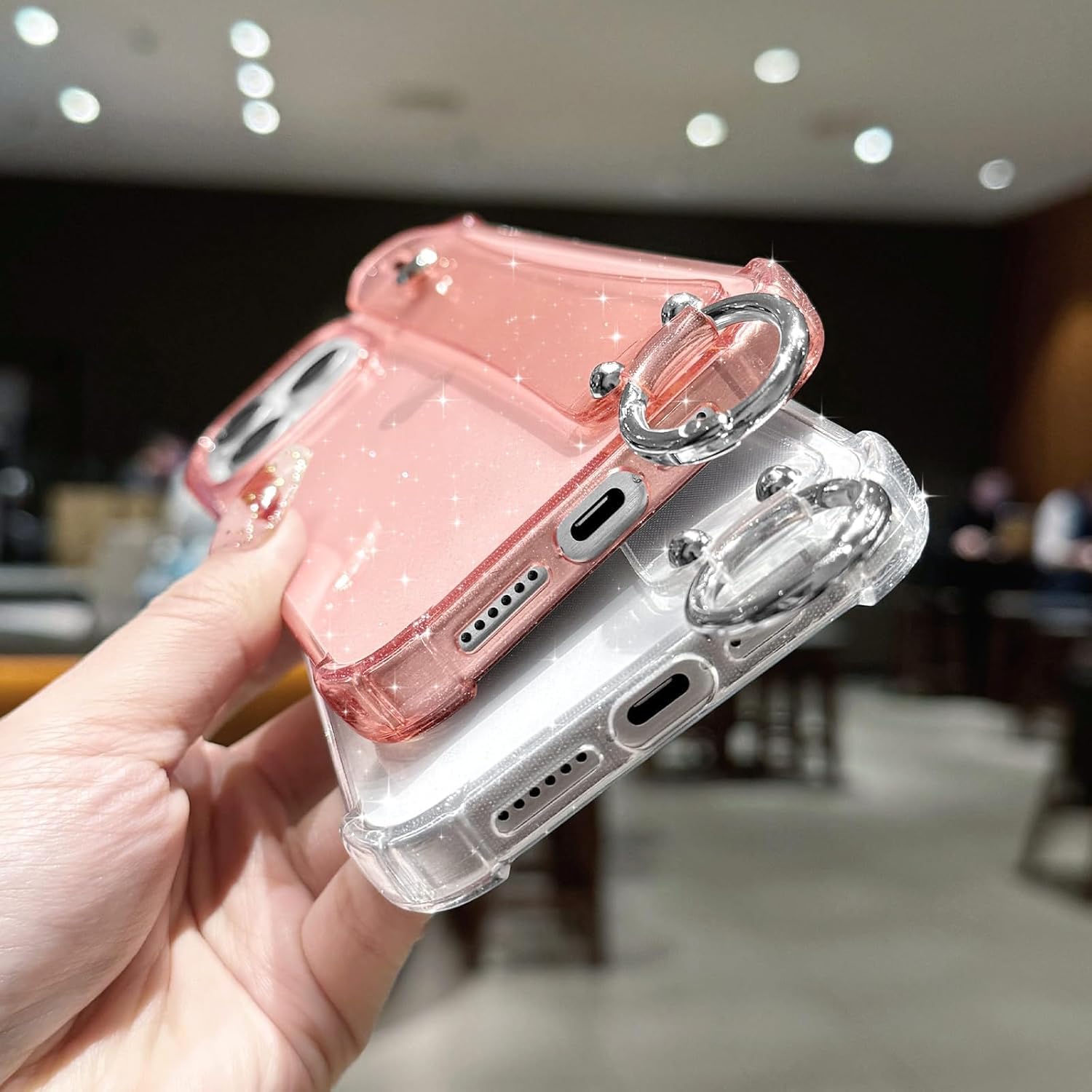 for iPhone 15 Pro Case Clear Glitter with Strap, Soft Silicone Back Cover, Adjustable Hand Strap for Women Girls Sparkle Bling TPU Protective Phone Case for iPhone 15 Pro 6.1", Pink - Image 4