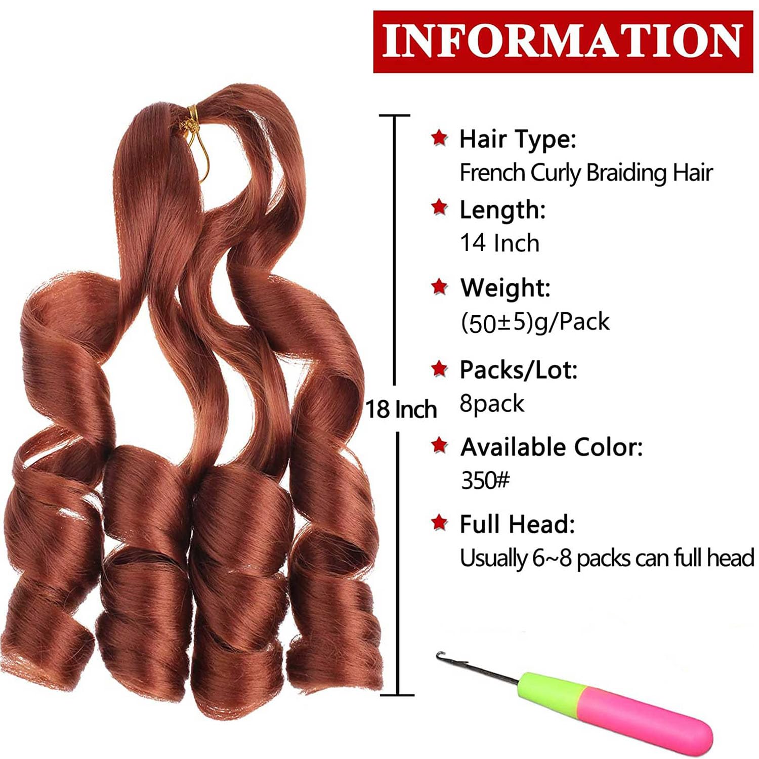 Xtrend Hair 14 Inch French Curly Braiding Pre-Curled Bouncy 8 Packs French Curls Loose Wave Hair Extension for Goddess Box Braids - Image 2