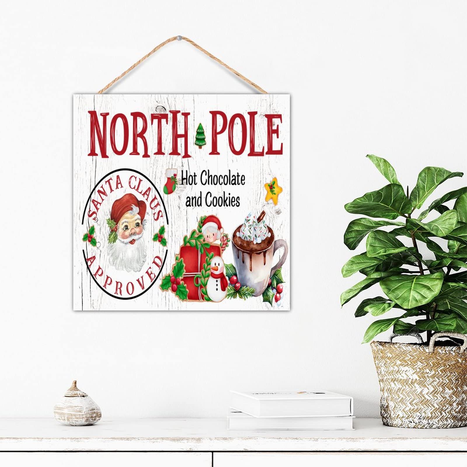 Panneau moderne en bois cacao chaud du Père Noël décoration murale 30cm