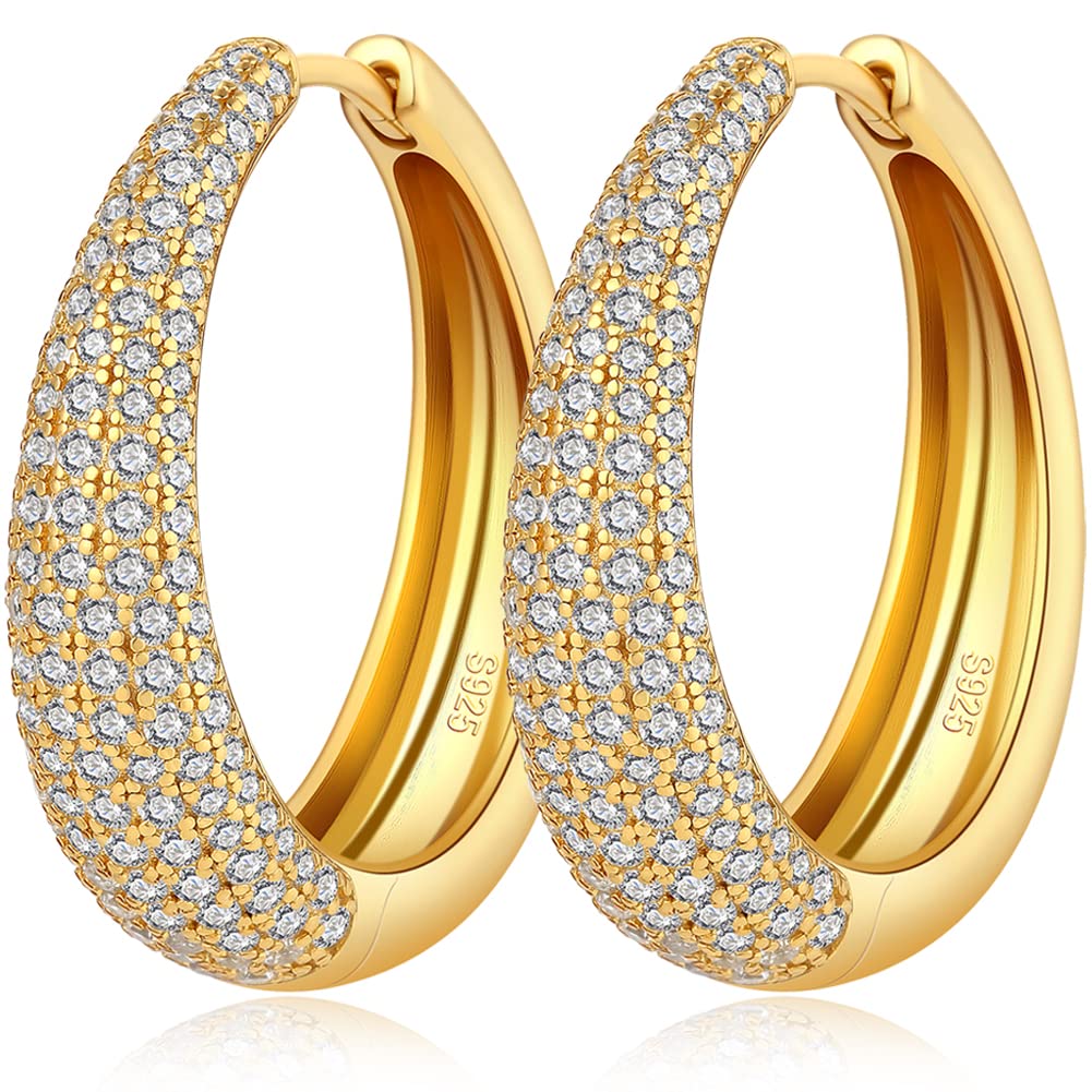 Miaofu 18 Karat Weißgold überzogen Ohrringe Creolen Silber 925 Damen Groß Kreolen mit Glänzend Zirkonia, Hypoallergene Creolen Ohrringe für Mädchen Größe 12.5mm-60mm Creolen Ohrringe