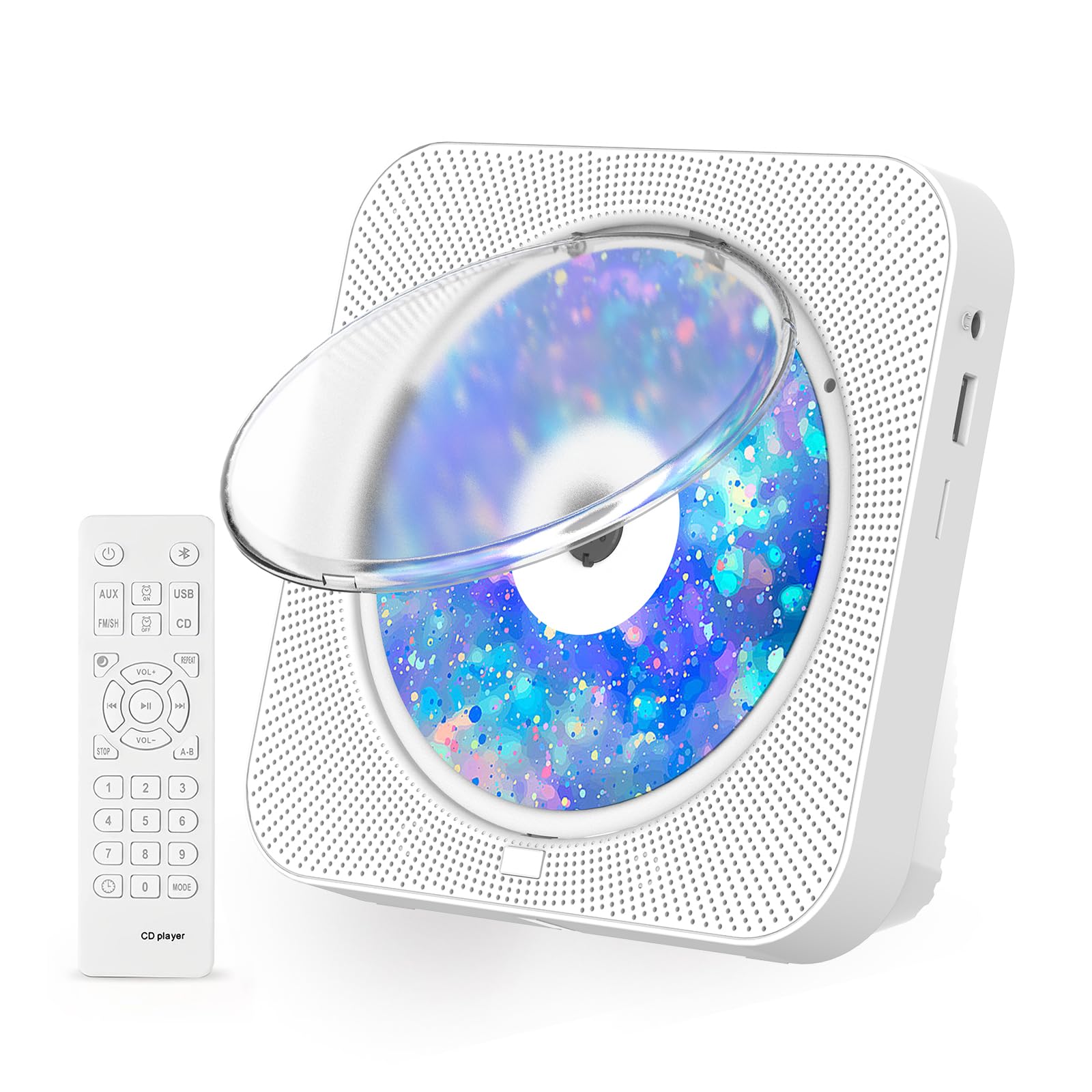 Howduoyu Portable CD Player with Bluetooth & HiFi Sound, Desktop CD Player for Home with Remote Control, FM Radio, Dust Cover, Timer, Support USB/AUX,