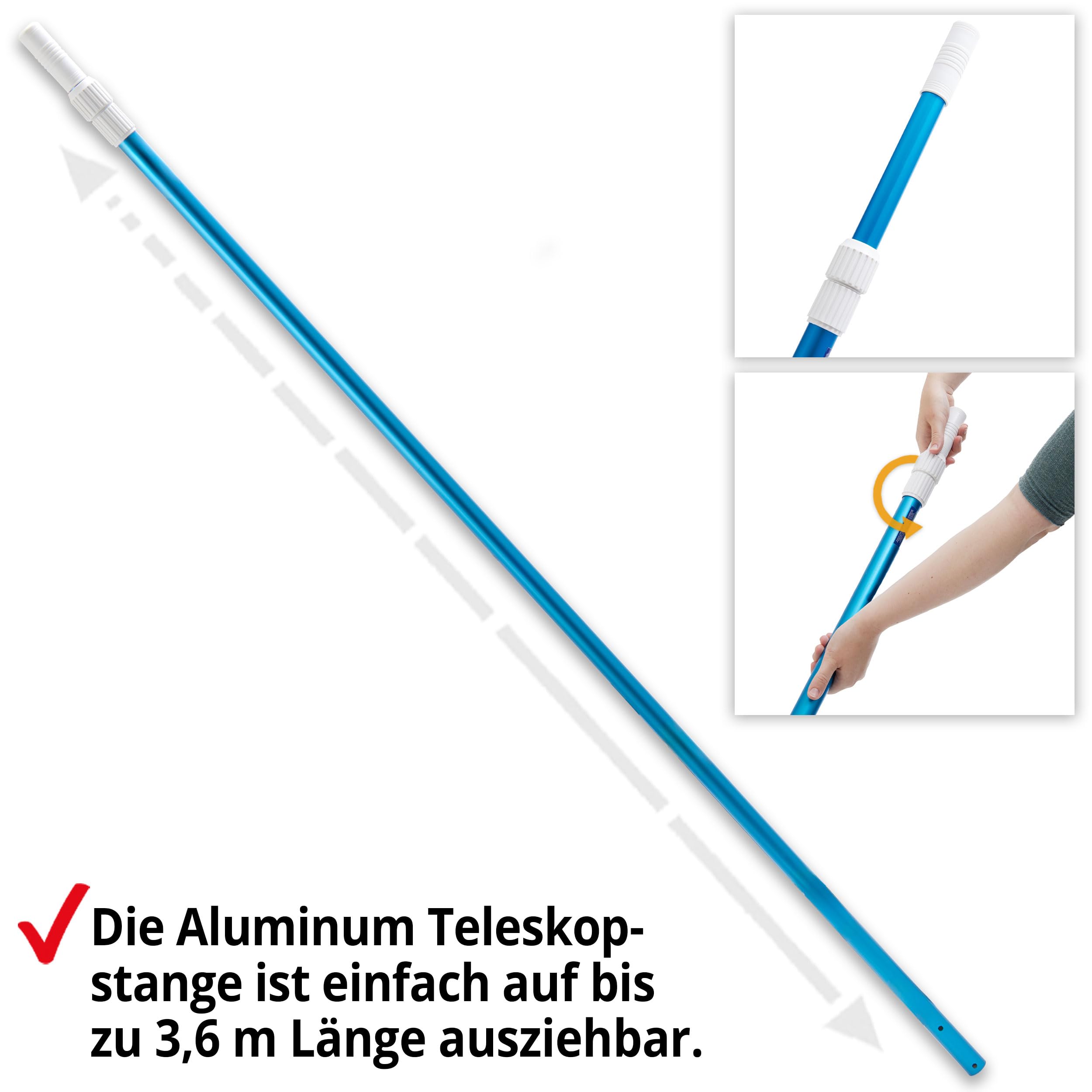 Hecht Kescher Pool, wahlweise mit Teleskopstange – extra großes Netz, feinmaschig – Poolreinigung – Wasserpflege – Für Schwimmbad, Pool, Planschbecken, Whirlpool, Teich (Modell 3 + Teleskopstange)