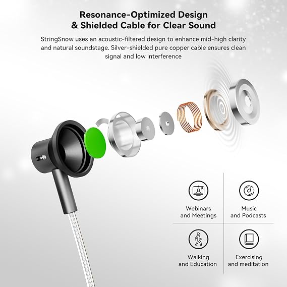 NICEHCK StringSnow Wired Earbuds with Microphone, 10mm Dynamic Driver PEEK PU LCP Diaphragm HiFi in-Ear Headphones DAC Chip for iPhone, Samsung, Computer, Laptop Students (Black 3.5mm with Mic)