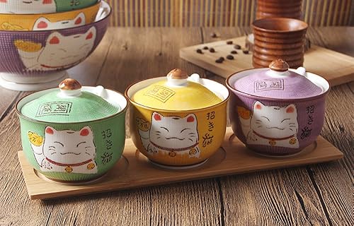 Miniatura 5 de Cerámica japonesa Maneki Neko Lucky Cat Azúcar Sal Pimienta Tarro de almacenamiento con tapa y cuchara