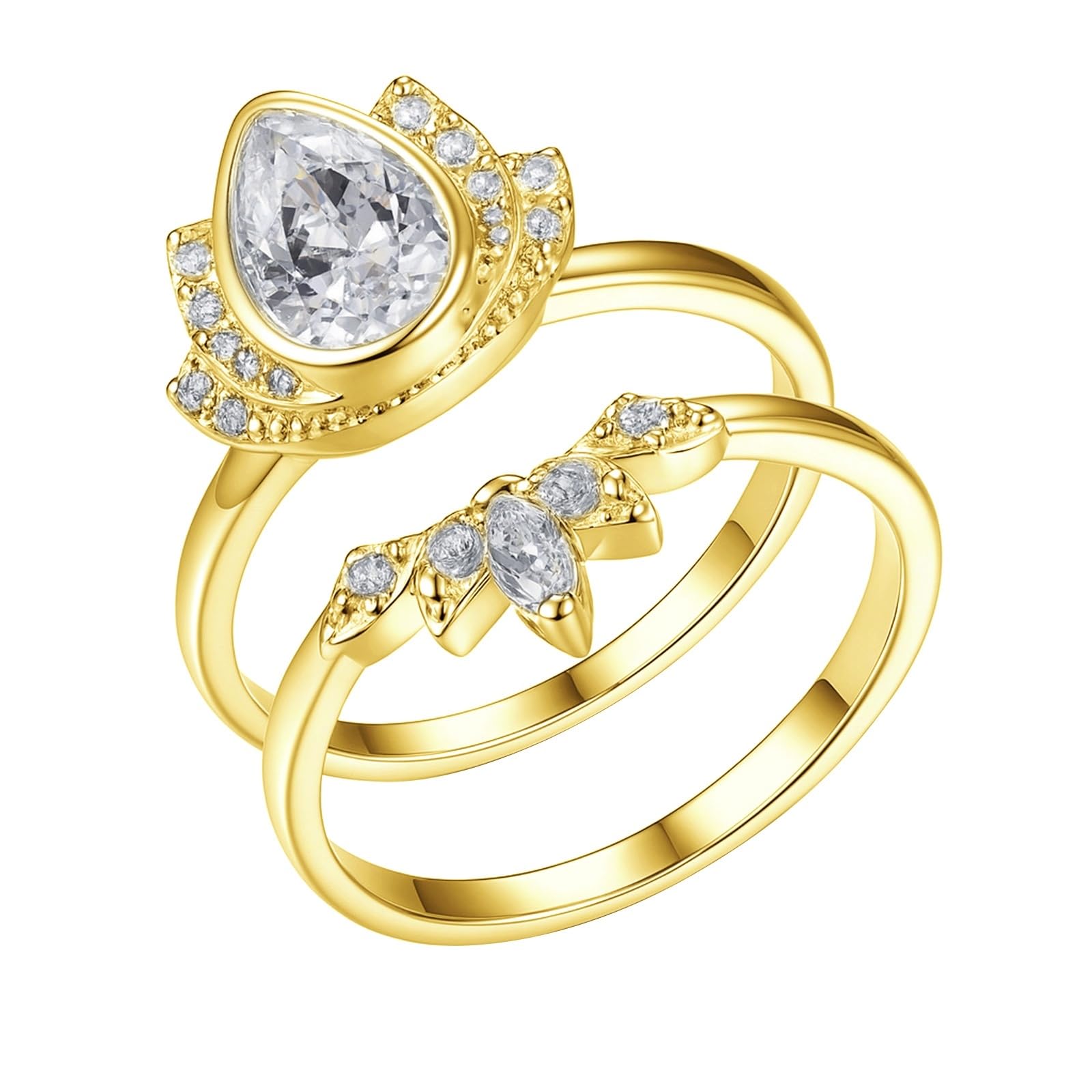 Anillos para mujer, oro real, 2 unidades, oro blanco, apilables, con moissanite, 1,5 ct