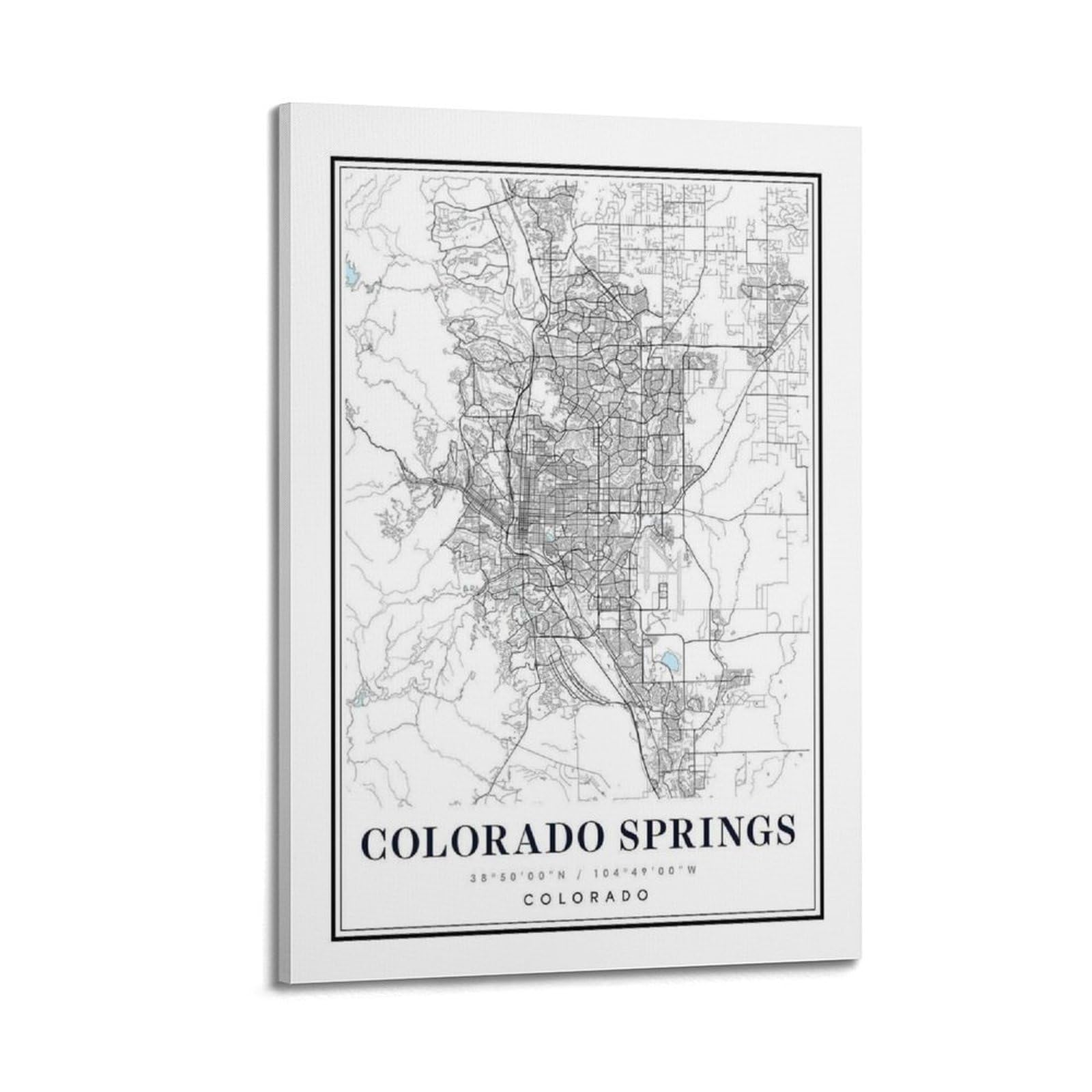 xiaoxiaoshen Colorado Springs Map Canvas Poster Wall Art Prints Room Aesthetic Murals Bedroom And Living Decorations 24x36inch(60x90cm)