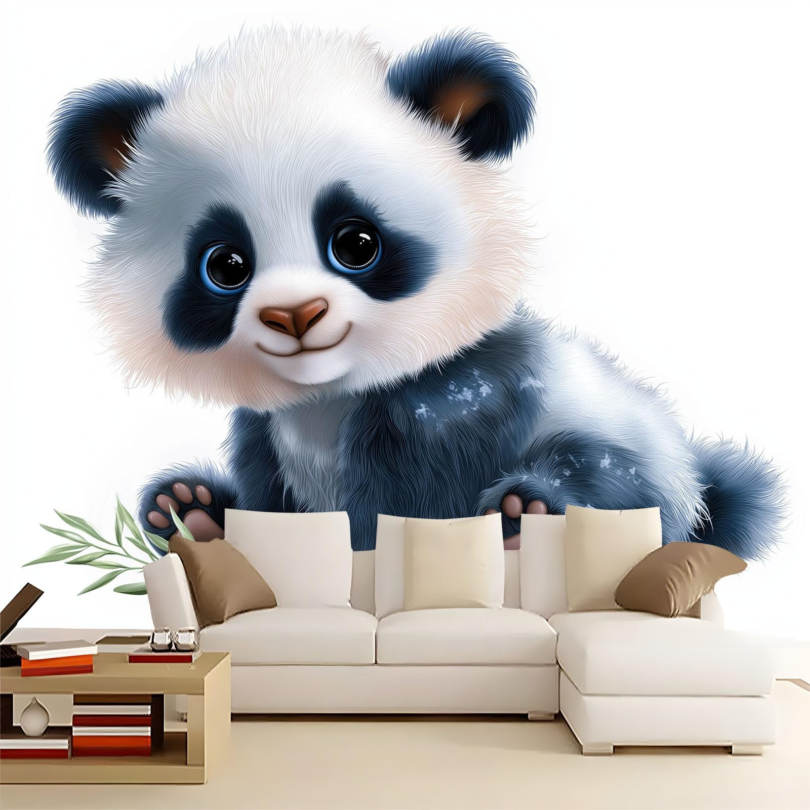 Générique Panoramiczna tapeta Cartoon Panda Bambus Urocza czysta biel 250 x 175 cm - Nowoczesna włóknina ścienna gobelin do salonu, sypialni lub pokoju dziecięcego