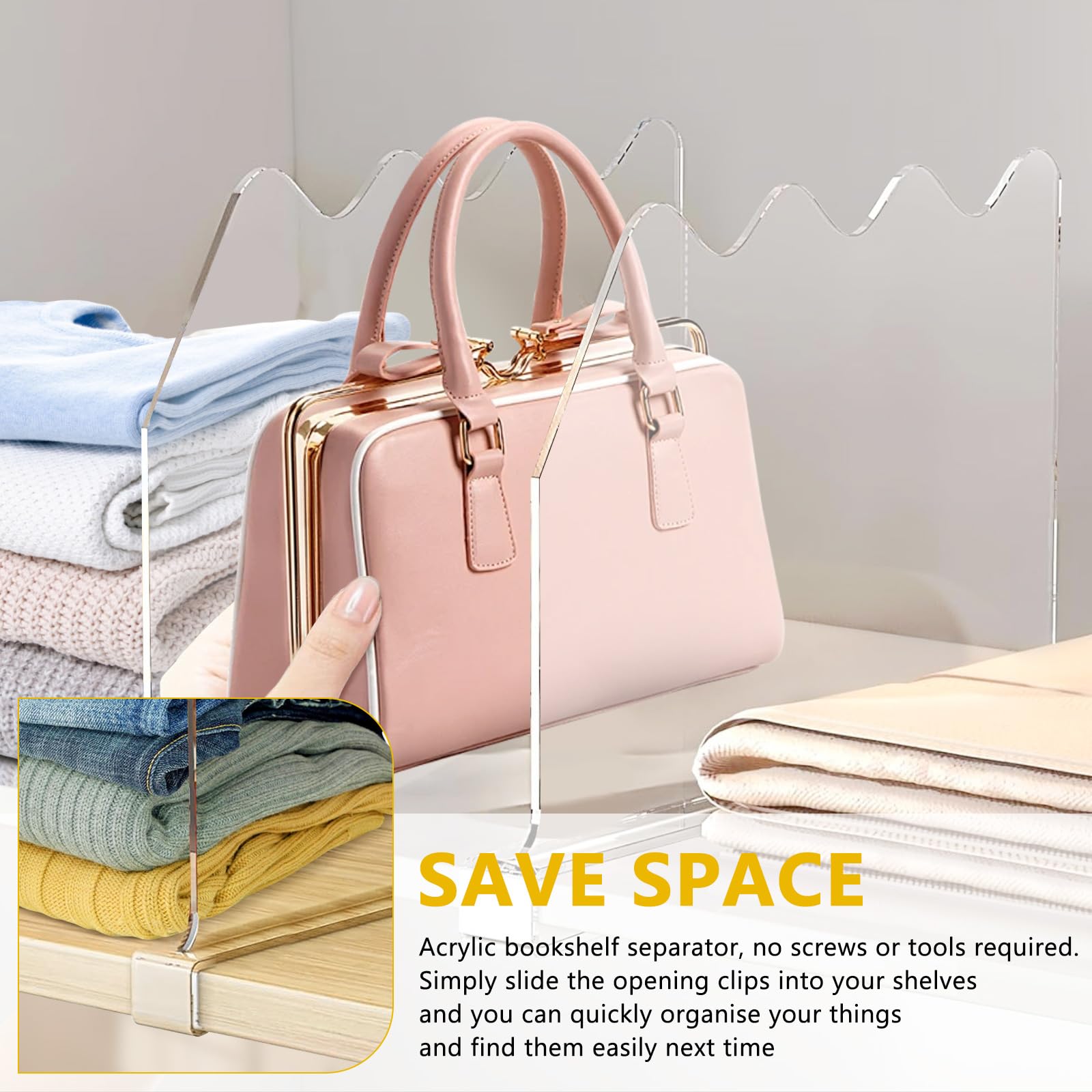 6x Acryl Regaltrenner Transparent - Handtaschen Organizer Für Schrank