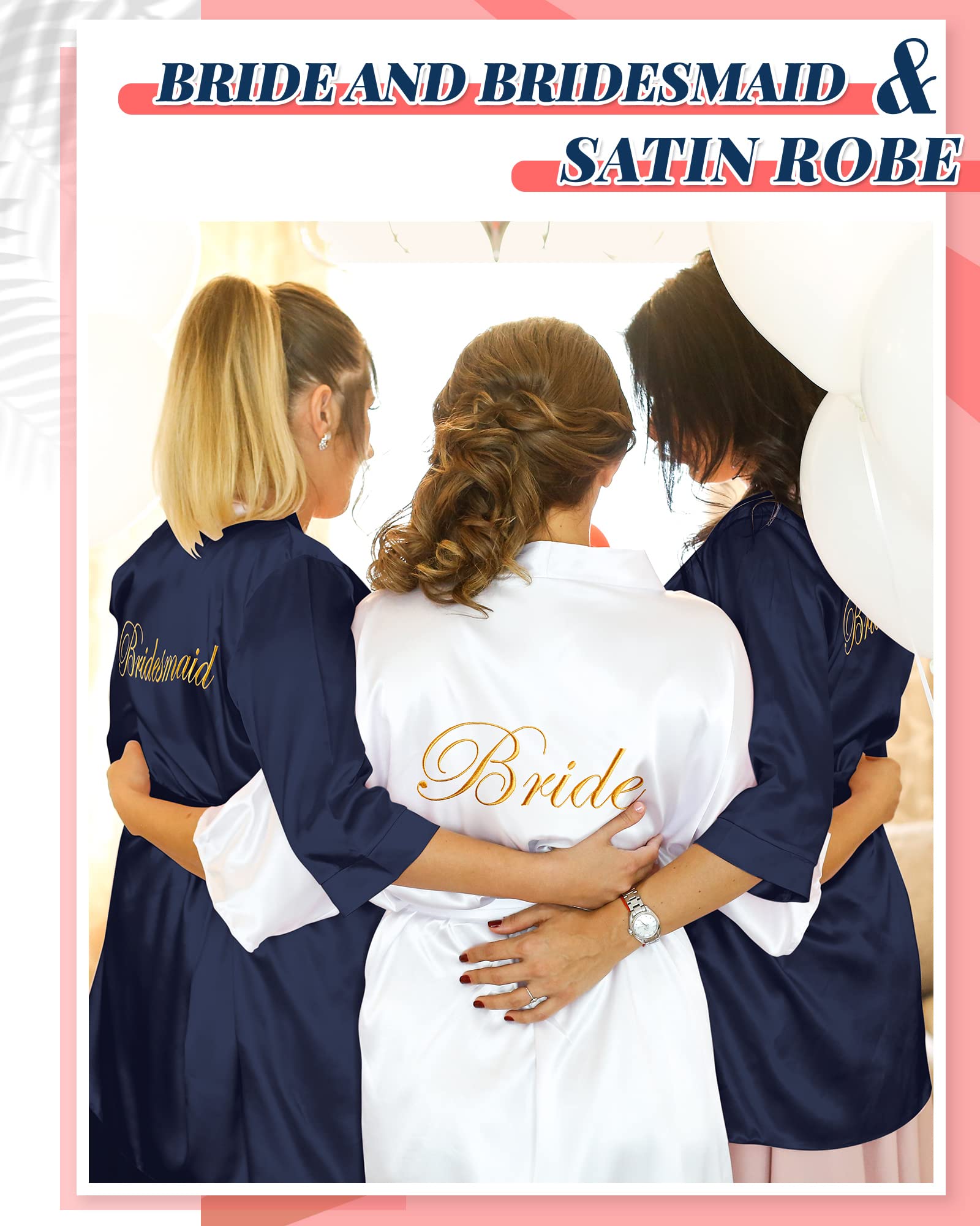 12 Stück Brautjungfern-Bademantel für Brautjungfern, Satin, Kimono-Bademantel für Brautjungfer, bestickt