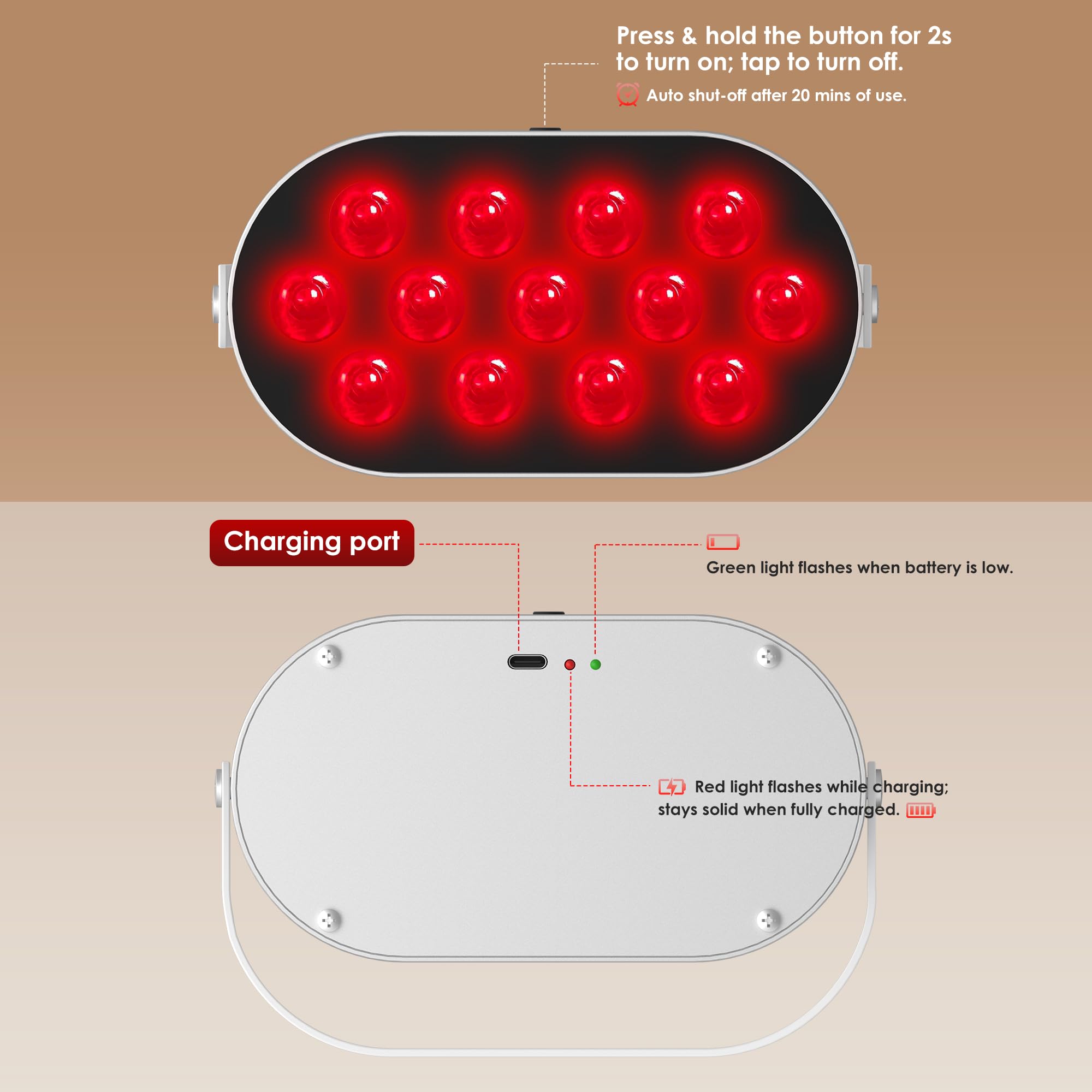 STASUN Terapia de luz roja de doble chip, panel de lámpara infrarroja recargable de 13 LED, dispositivo portátil de infrarrojo cercano de 660 y 850 nm con USB para cara, cuerpo, piel, sueño (Mini13)