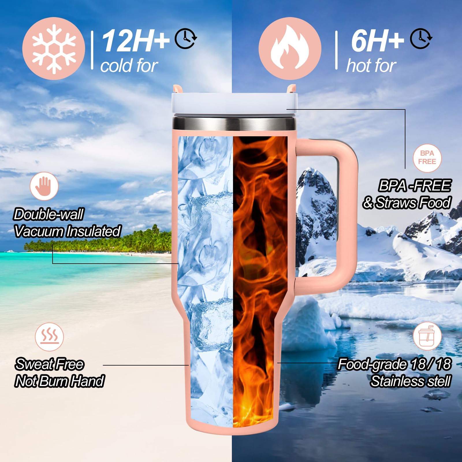Vaso aislado de acero inoxidable con asa y tapa con pajita, taza de viaje reutilizable para bebidas frías, ideal para café helado en casa o sobre la marcha
