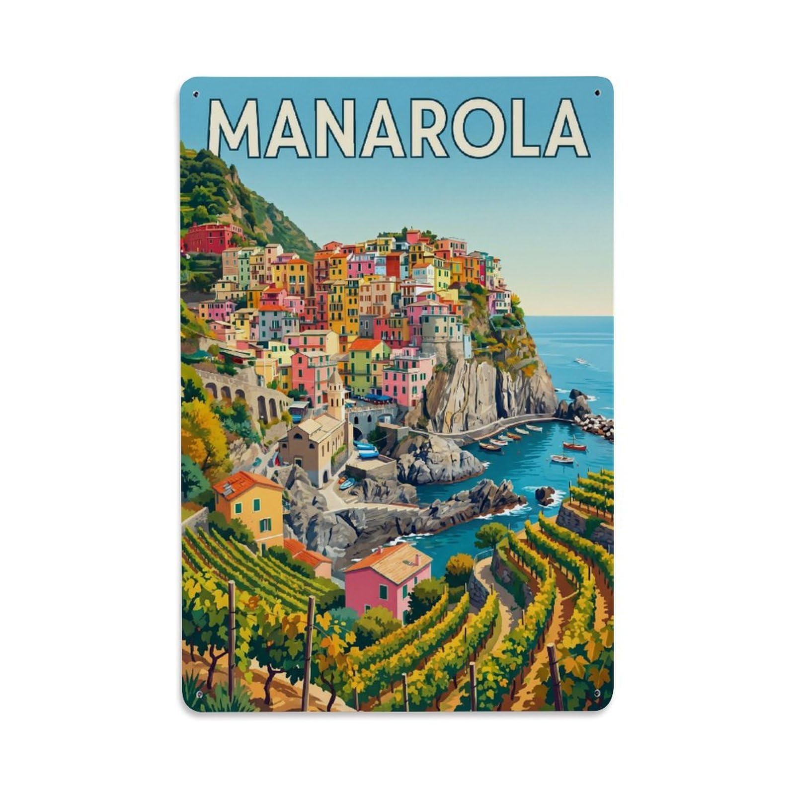 Huiyhb 8X12inch(20X30cm) Vintage Travel Manarola Italy Lithograph Metal Tin Sign