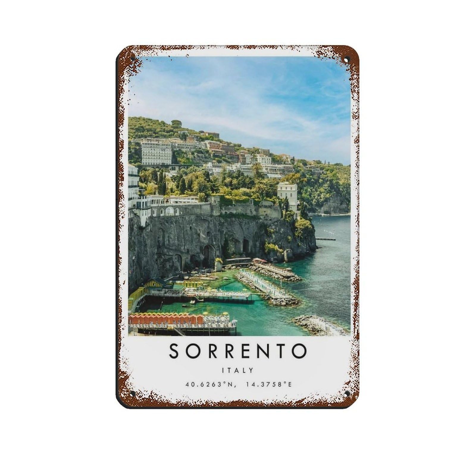 Sorrento Travel, Italy Poster Tin Sign Vintage Metal Pub Club Cafe Bar Home Wall Art Decoration Poster Retro 8x12inch(20x30cm)