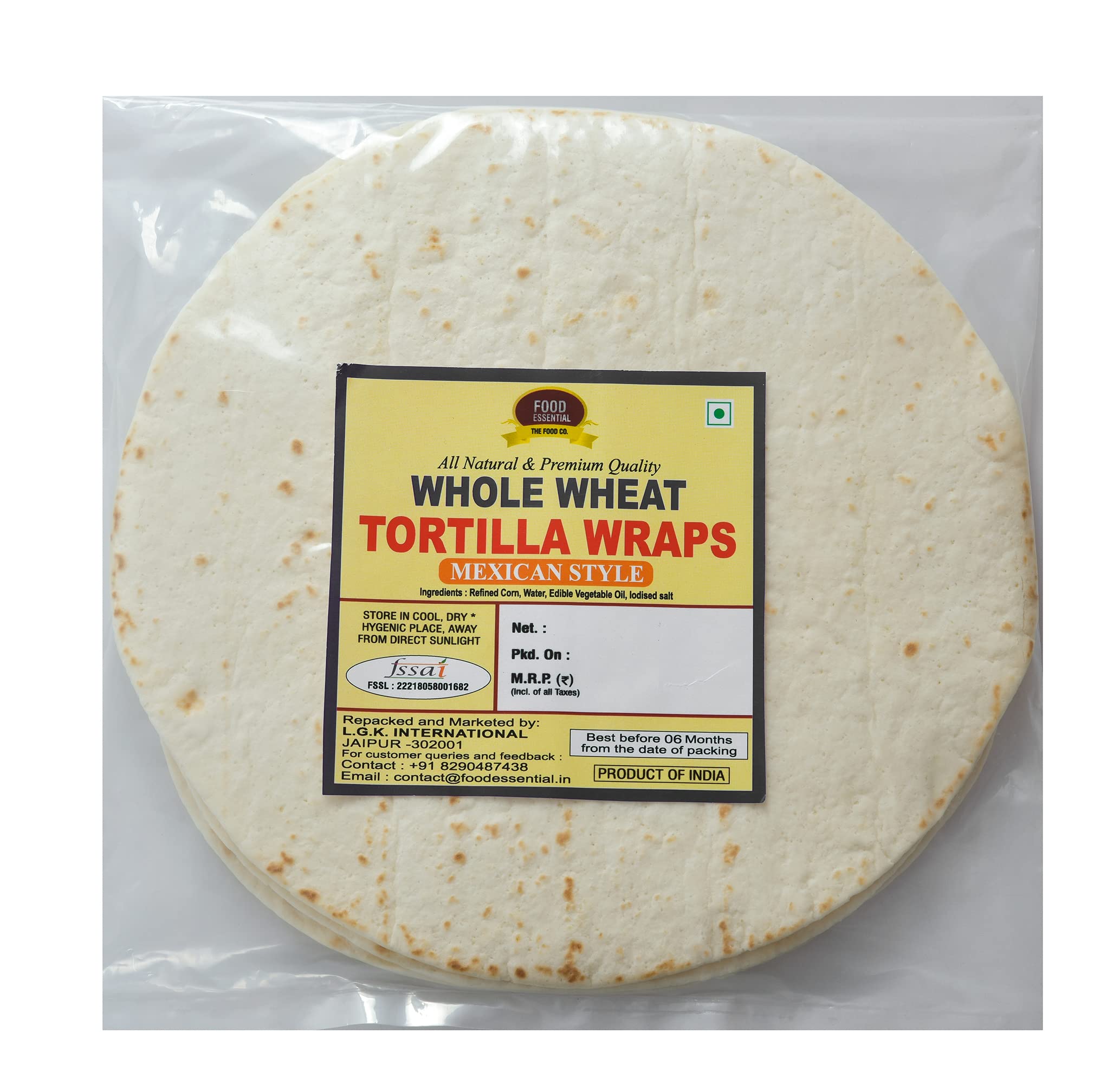 Food Essential Whole Wheat Tortilla Wraps 350 gm. [Pack of 6] 8 Inches Diameter, Mexican Style (B0BZ8CCFQQ) Amazon Price History, Amazon Price Tracker