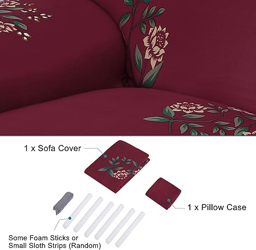 Miniatura 6 de Uxcell - Fundas para sofá de una, dos, tres y cuatro plazas, tejido elástico de poliéster y licra con forma fina, Tela mezcla de poliéster, Vino