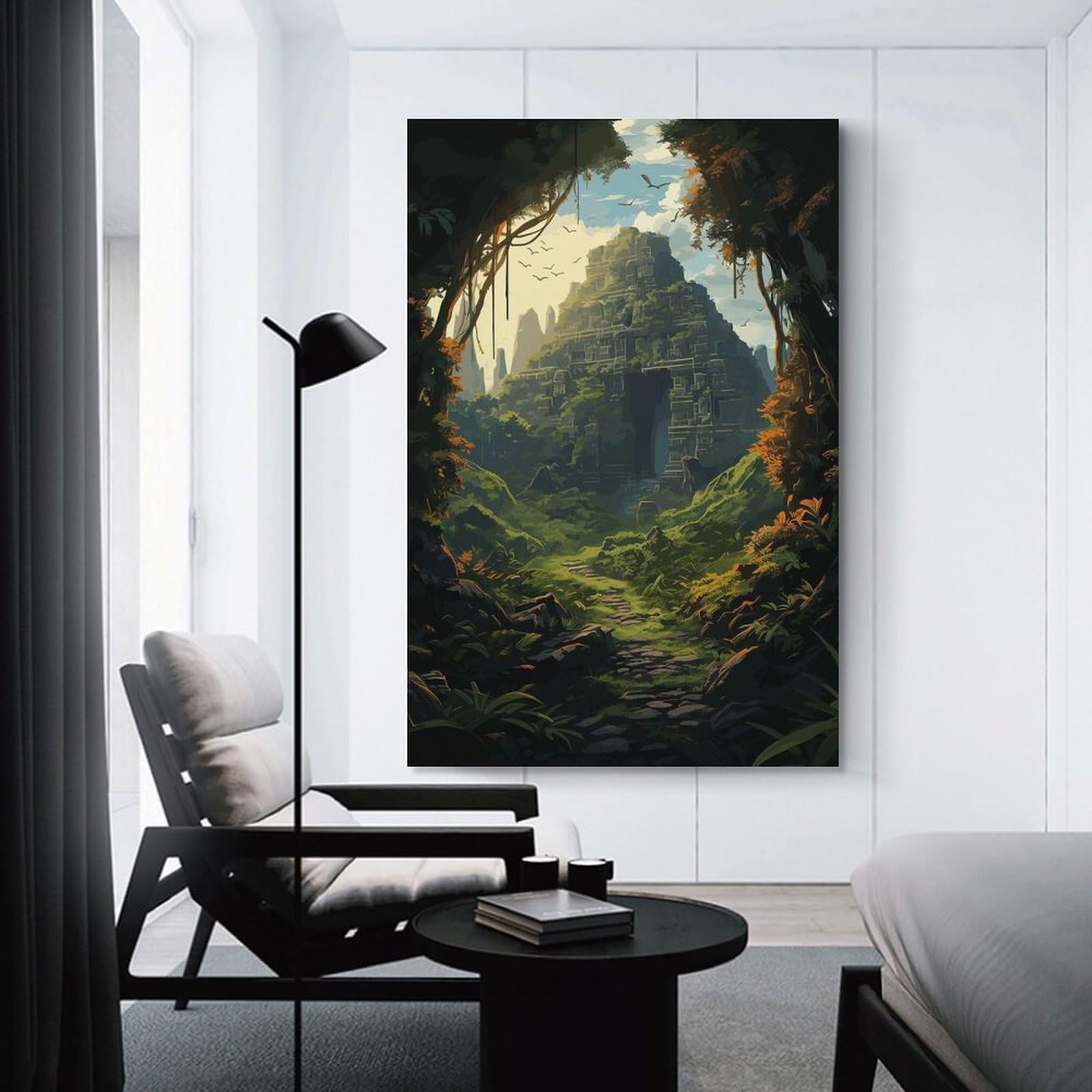 Junmoney Lost Ancient Temple Canvas Wall Art, 08x12inch(20x30cm), for Workspace Walls, Study Corners Or Bedrooms, An Interior Accent for Desk Areas