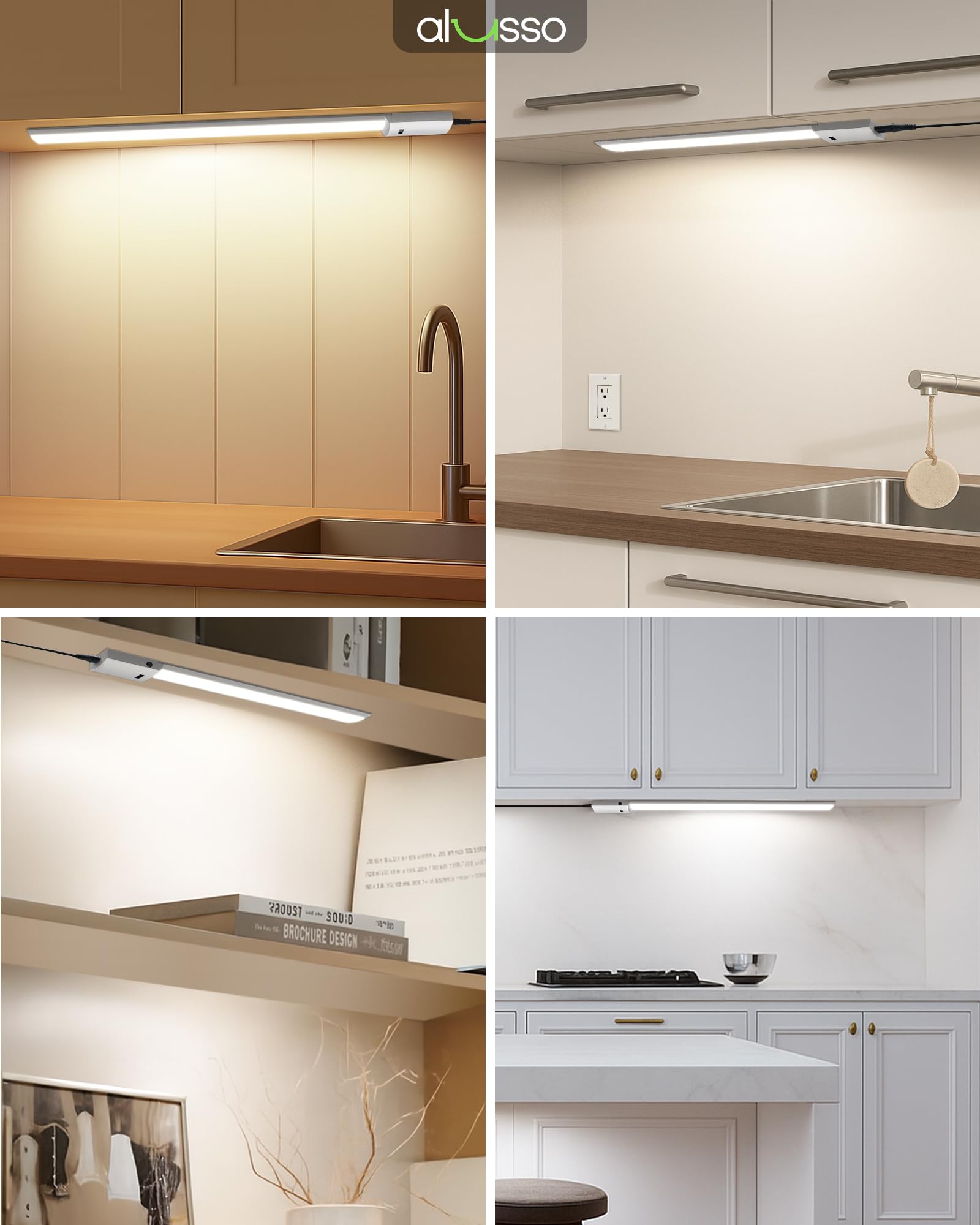 ALUSSO 60cm Unterbauleuchte küche LED Dimmbar, 3 Farbtemperatur Lichtleiste mit Berührungsloser Sensor, Ultra Dünn Unterschrank Beleuchtung für Schrank, Regale, Werkbank, 780Lumen