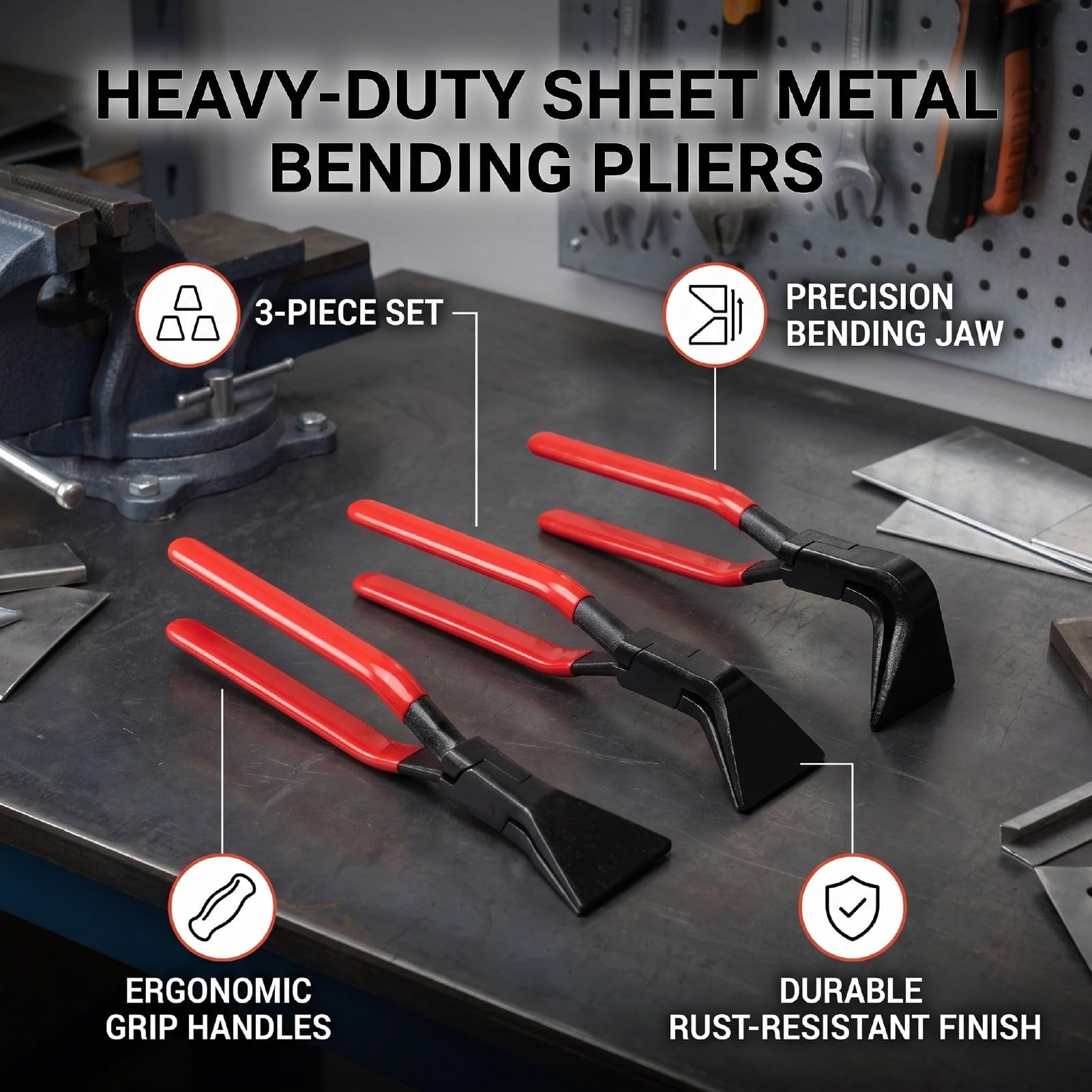 banapoy Alicates para Doblar Chapa de Metal, Juego de 3 Piezas 45 90 180 Grados, Alicates para Doblar Chapa de Metal con Agarre Ergonómico para Techadores, Fontaneros, HVAC