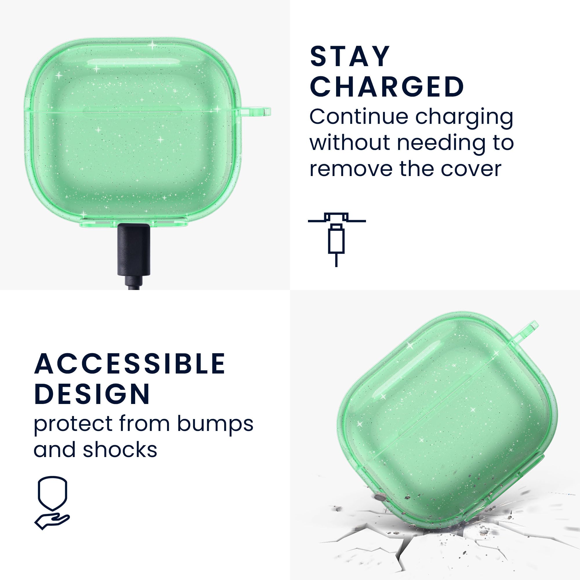 kwmobile Case Compatible with Apple AirPods 3 Cover - TPU Silicone - Wireless Headphones Case - Green/Transparent - Image 4