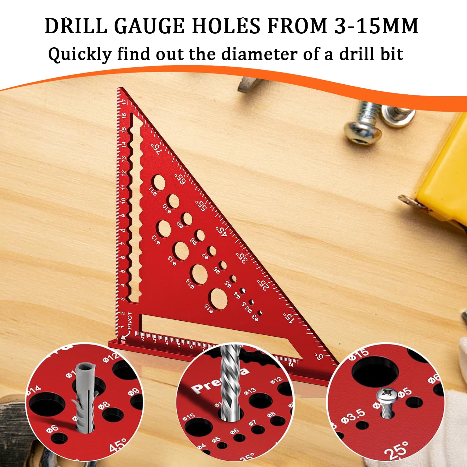 Righello Triangolare Metrico 17,8 cm Lega di Alluminio per Marcatura Angolare