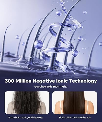 Miniatura 5 de Secador de pelo, secadora de alta velocidad de 130000 RPM para secado rápido, 300 millones de iones negativos, control de calor y ligero, azul