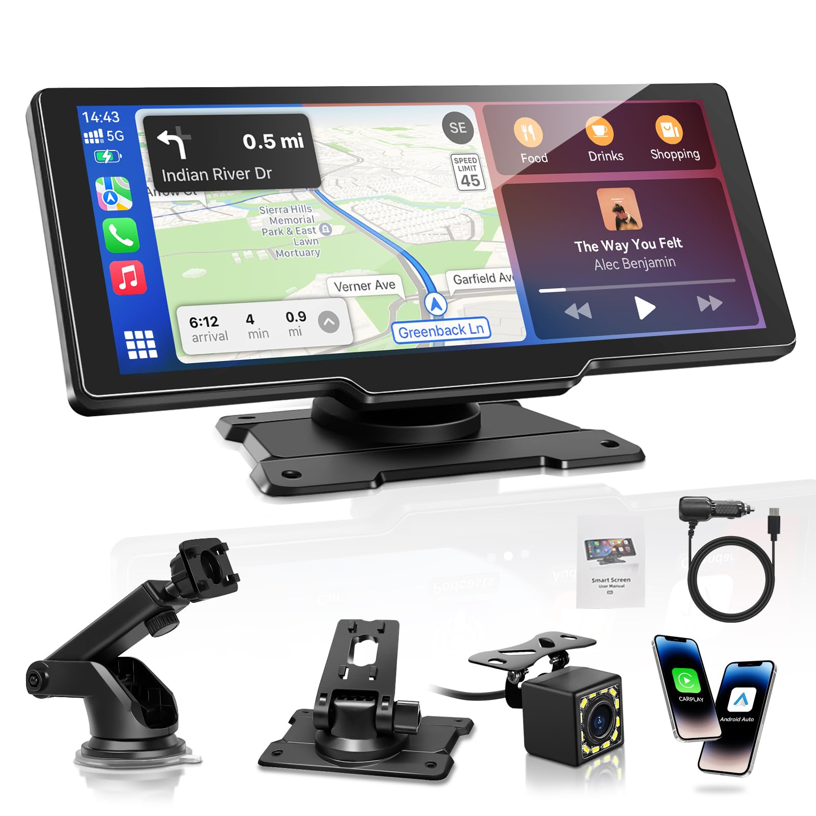 Carpeer Pantalla Carplay Coche para A-pple & Android Auto, 10,26" Carplay Coche con Pantalla táctil con IPS Cámara Trasera 1080p, Bluetooth, GPS, Super Link, FM, AUX, Control por Asistente de Voz