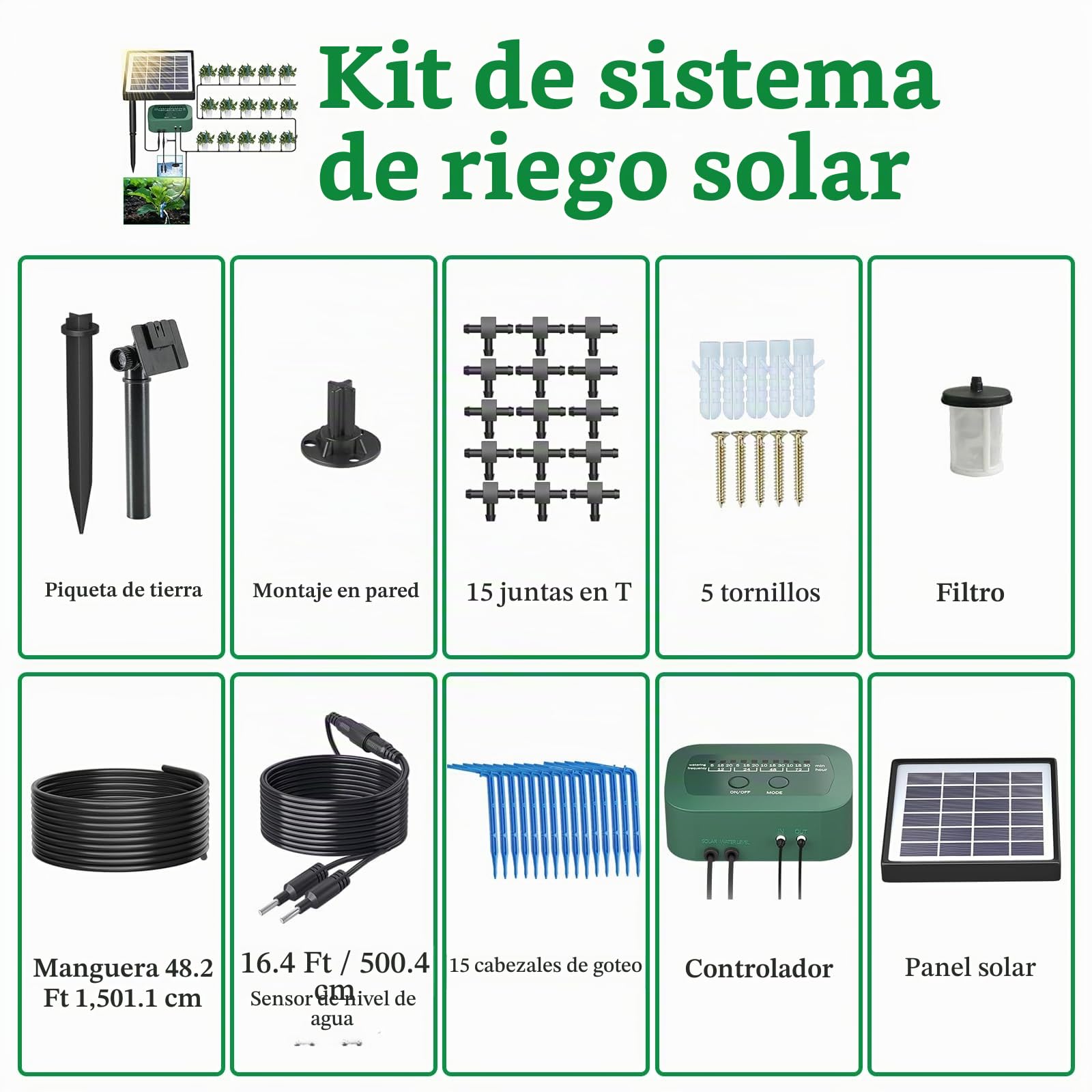SoulBay Kit de Riego Automático Solar con Temporizador de 12 Modos y Tubo de 150 cm para Plantas en Macetas de Jardín, Interiores y Exteriores
