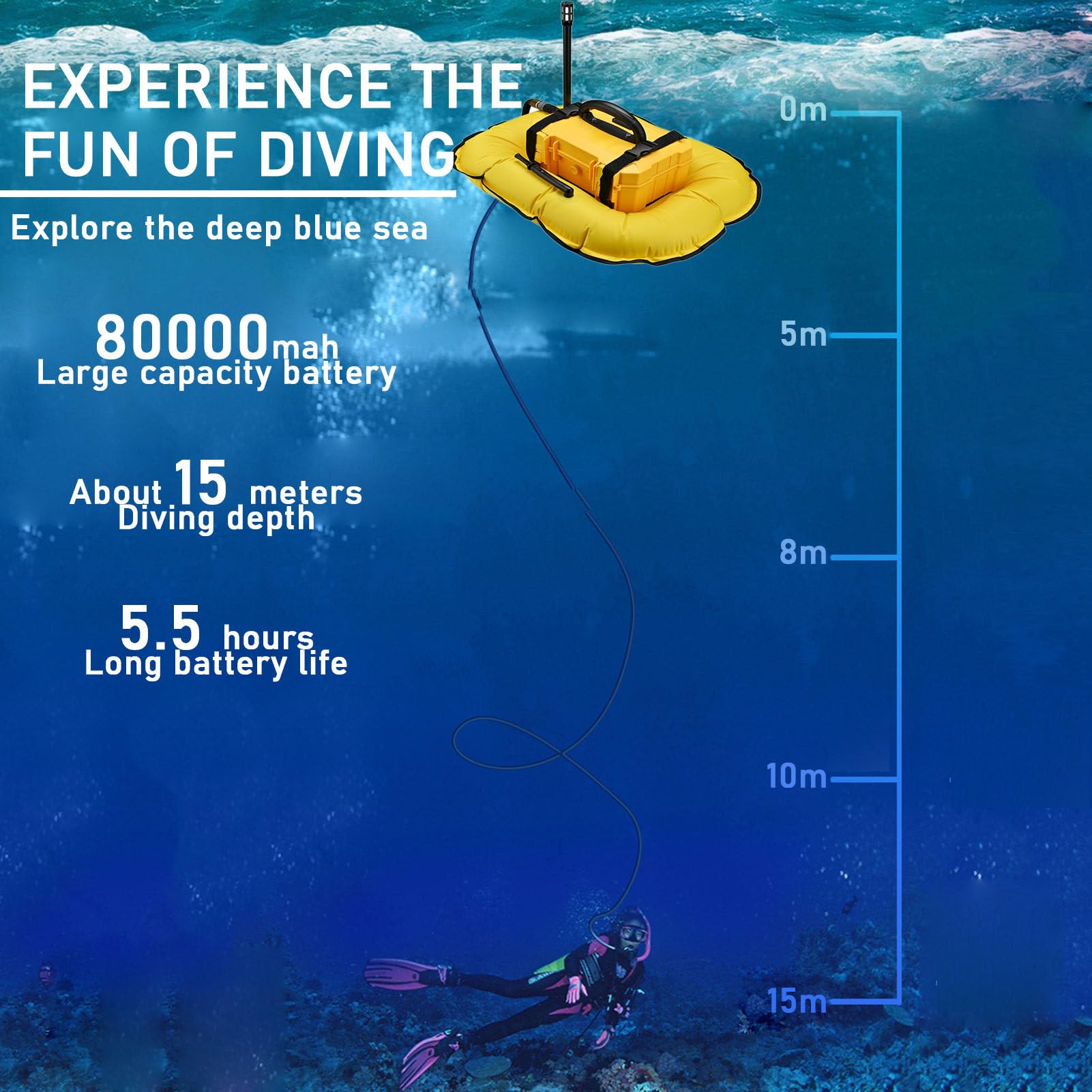 LYDZUSDP Scuba Diving Ventilator,Tankless Diving System,Portable Rechargeable Scuba Diving Tank,Waterproof Air Compressor,Swimming Pool Toys(Yellow D4000)