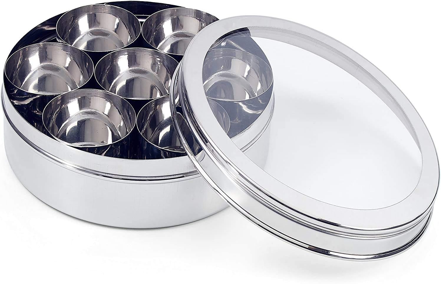 Stainless Steel Spice Box (Masala Dabba) with Clear Lid Size 12
