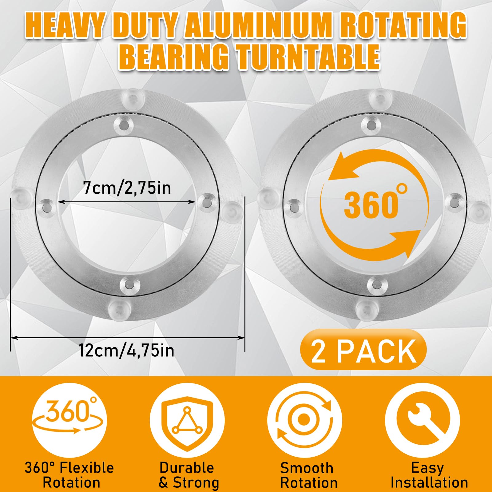 AKOLAFE 2 talerze obrotowe 4 cale ze stopu aluminium, łożysko obrotowe, płyta obrotowa o 360 stopni, okucie obrotowe, do dużych obciążeń, Ø 120 mm, płyta obrotowa, stół do mebli, regałów telewizyjnych