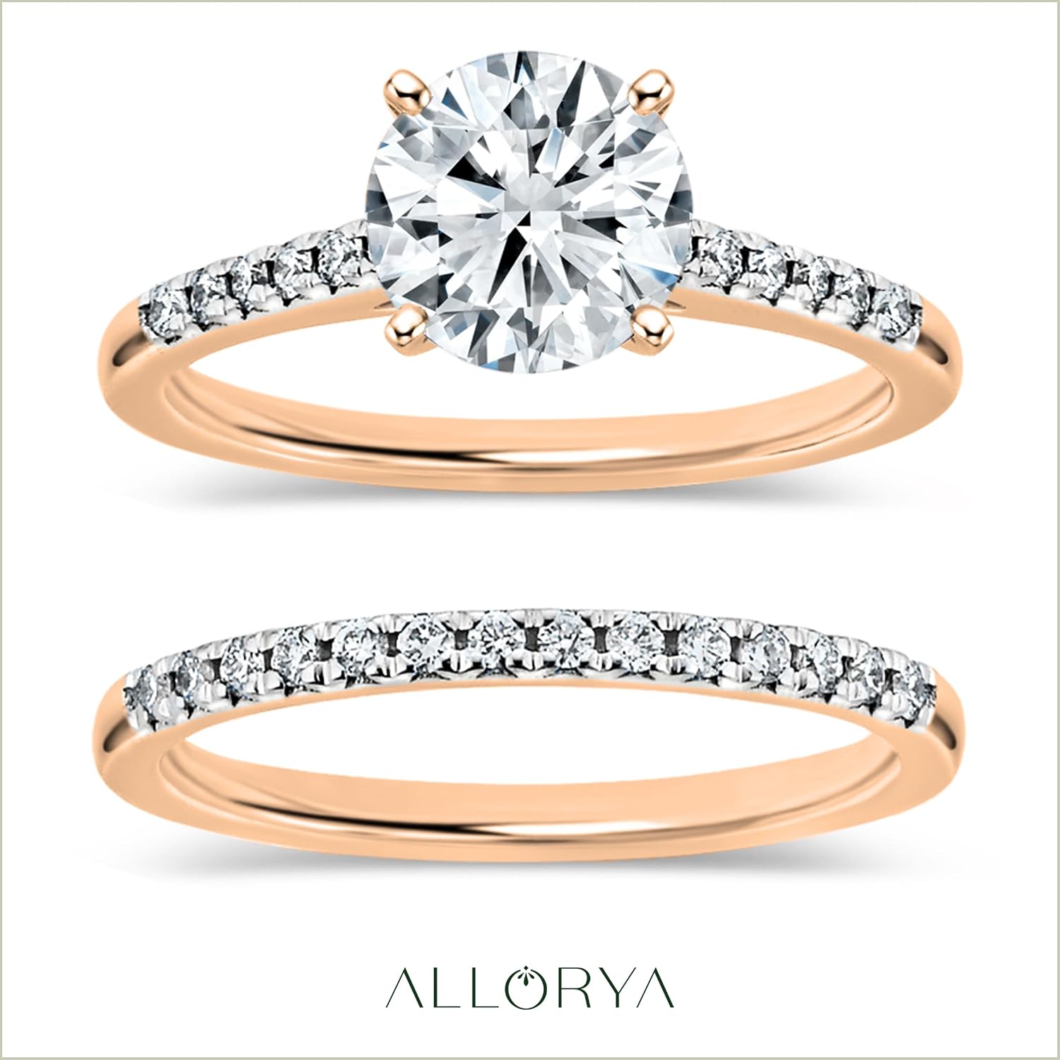 Round Lab Grown White Diamond Solitaire Bridal Engagement Ring Set for Her in 10K Solid Gold