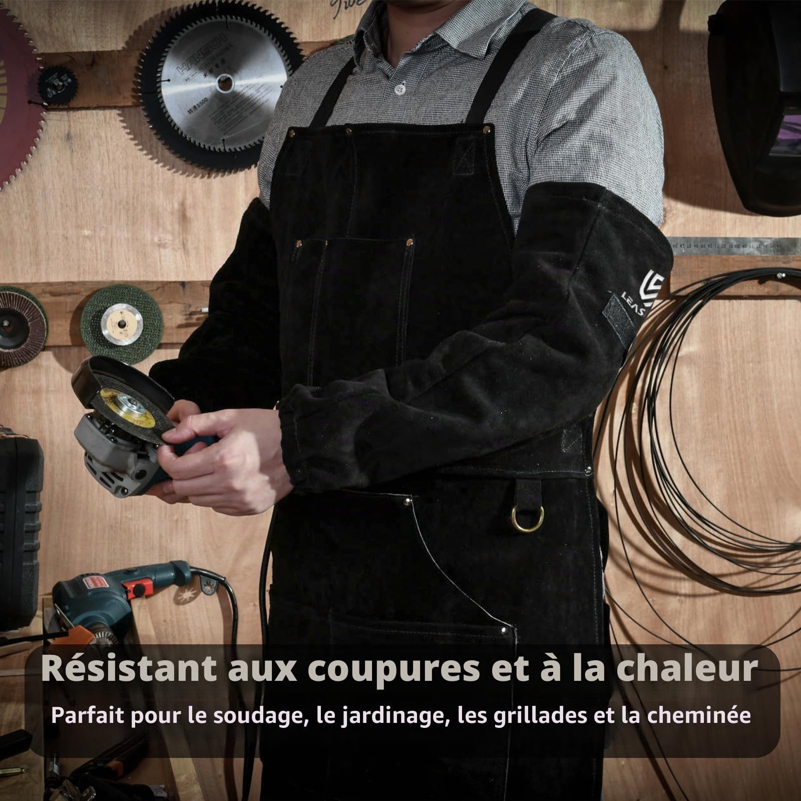 LeaSeek Manchette de Soudure en Cuir,Résistants à la Chaleur et Flamme