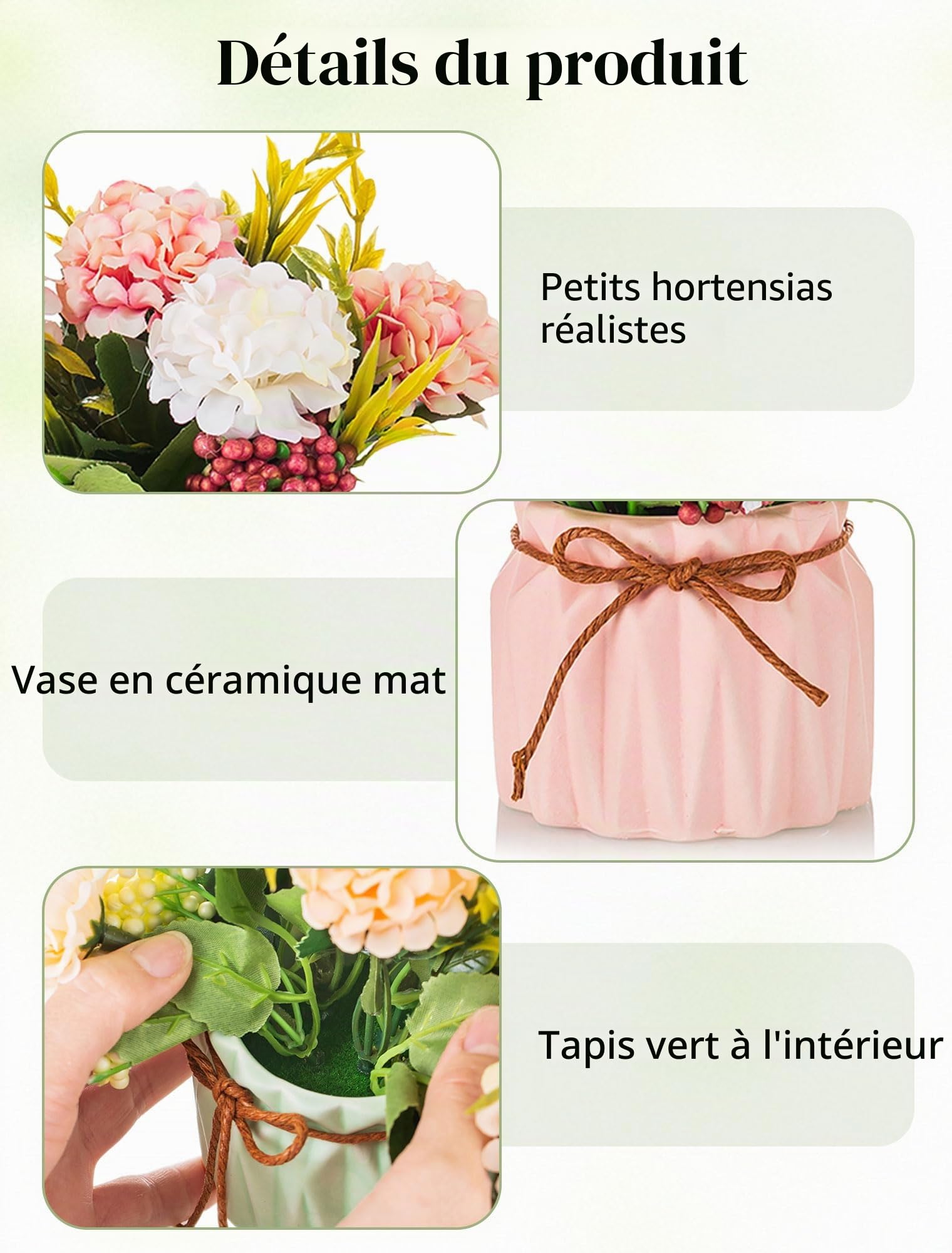 BLOSMON Petites Fleur Artificielle avec Vase pour Table Deco, 4 Pièces