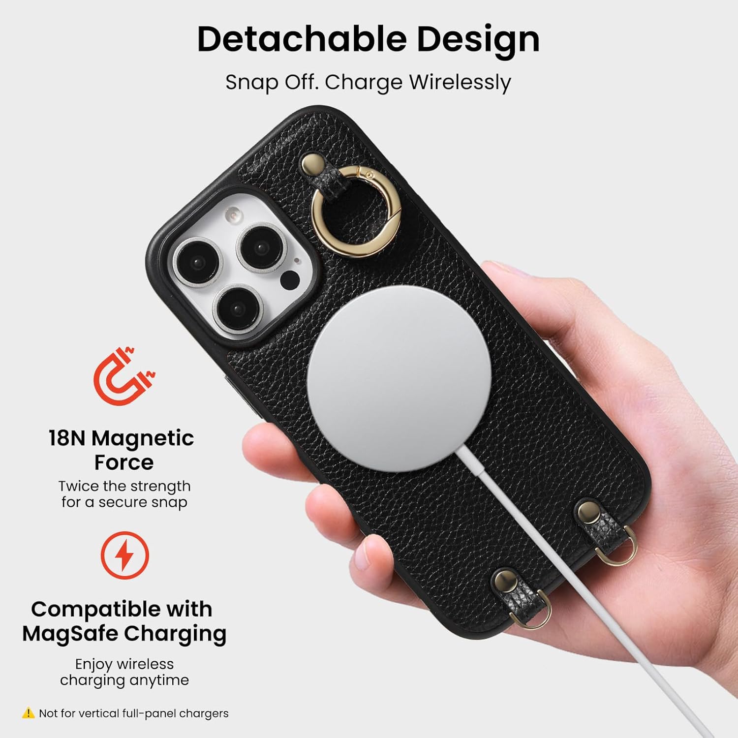 ORNARTO Magnetic Detachable Wallet Case for iPhone 16 Pro Max, [Compatible with MagSafe], Crossbody Wallet Case with Card Holder Wrist Strap, RFID Blocking PU Leather Wallet Phone Cover 6.9", Black