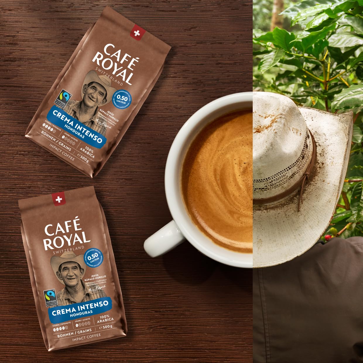 Café Royal Crema Intenso Honduras – 100% Arabica Kaffeebohnen, aromatisch-intensiv, dunkle Röstung, Stärke 4/5, Fairtrade, 500 g ganze Bohnen (Packung mit 6)