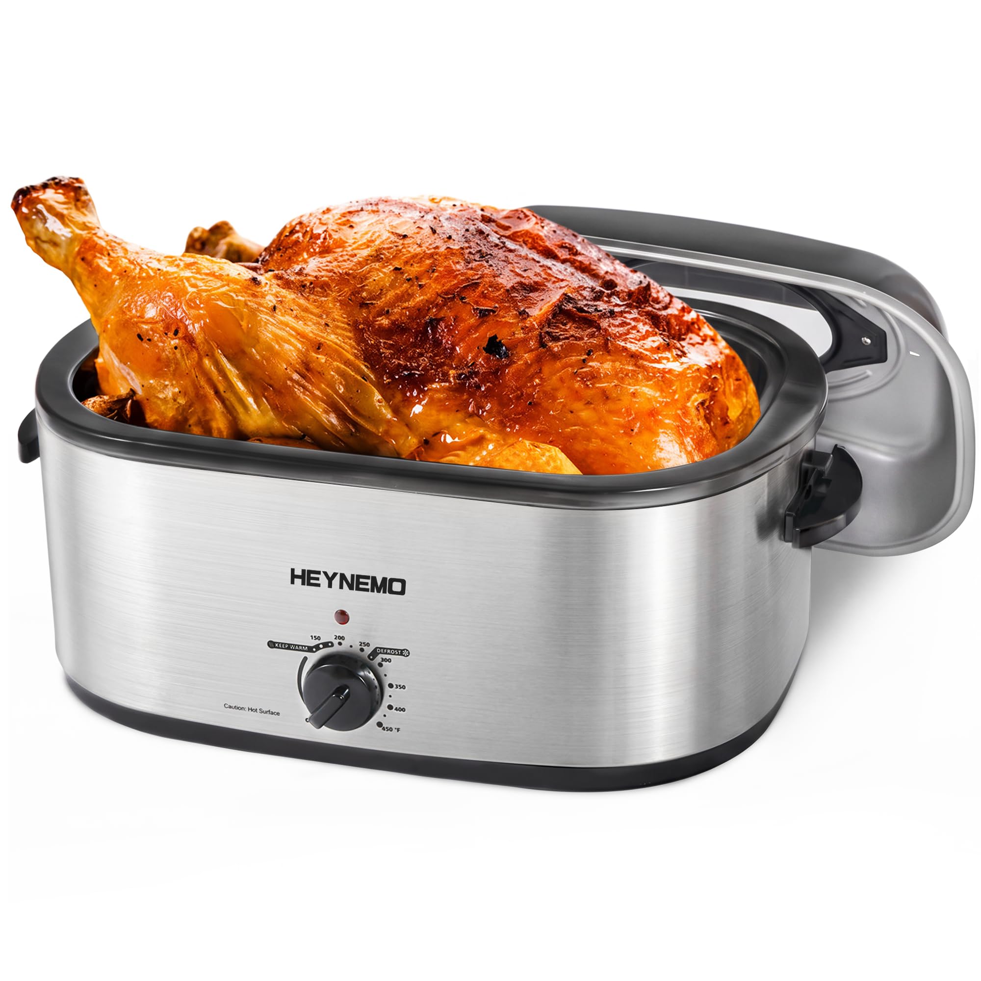 Roaster Oven 28 Quart, Electric Roaster Pan with Visible &amp; Self-Basting Lid, Large Stainless Steel Electric Turkey Roaster Oven Defrost Warm Function, Removable Pan Rack, Fits Turkeys Up to 30LB