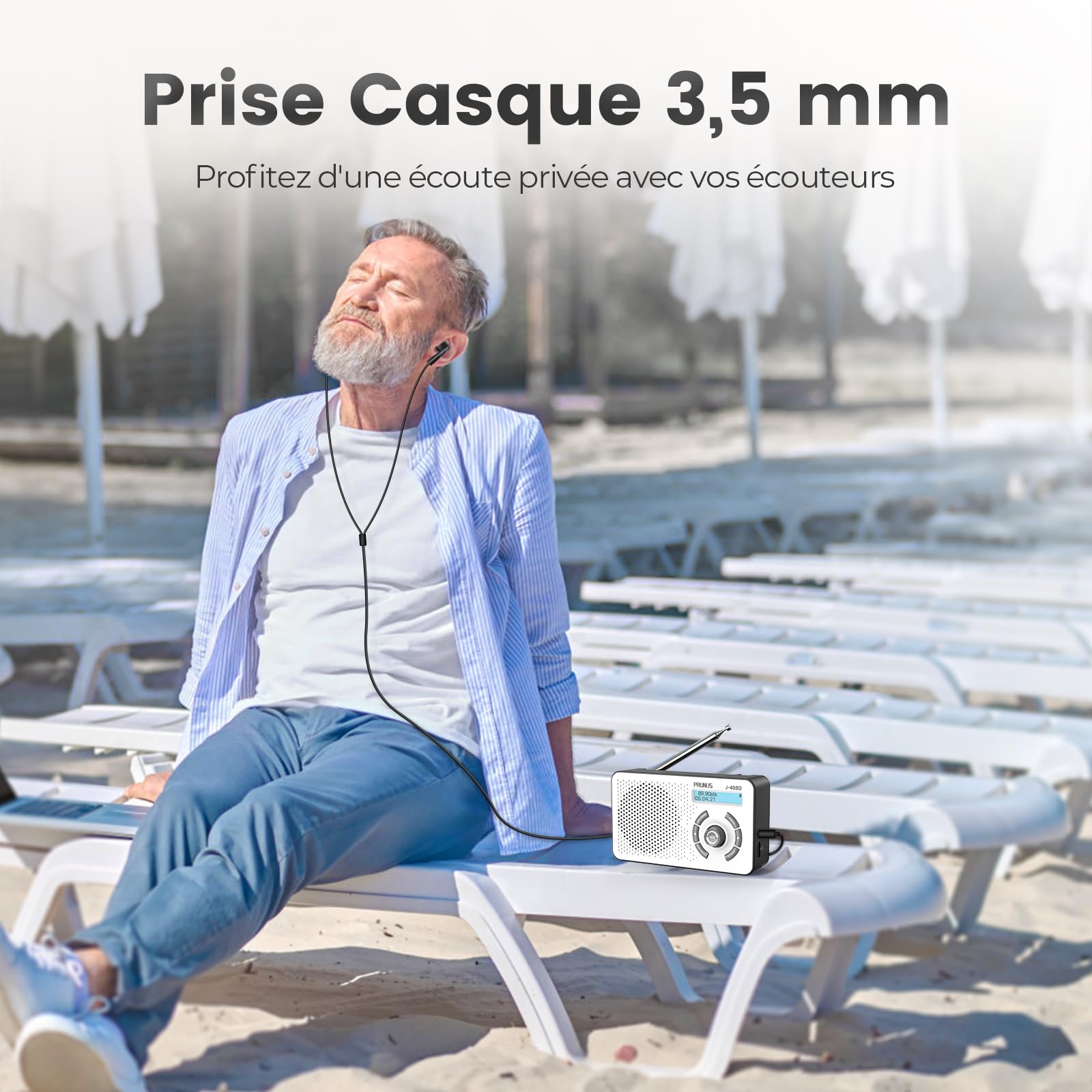 PRUNUS J-408 Radio Dab/Dab+ Portable Numérique avec Batterie Rechargeable 2000mAh, FM Radio Dab Plus avec Bluetooth, Double Réveil, Minuterie de Mise en Veille, USB-C, 40 Stations Préréglées