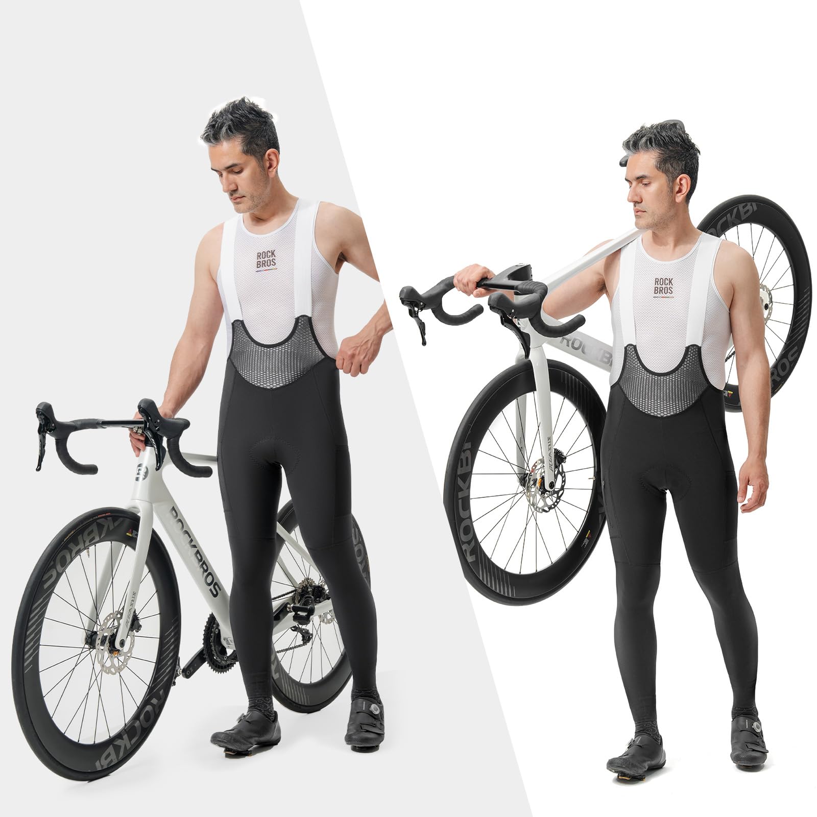 ROCKBROS Road to Sky Pantalones de Ciclismo con Tirantes Largo para Hombre Colutte Verano con Acanalado y Bolsillos Laterales Transpirable