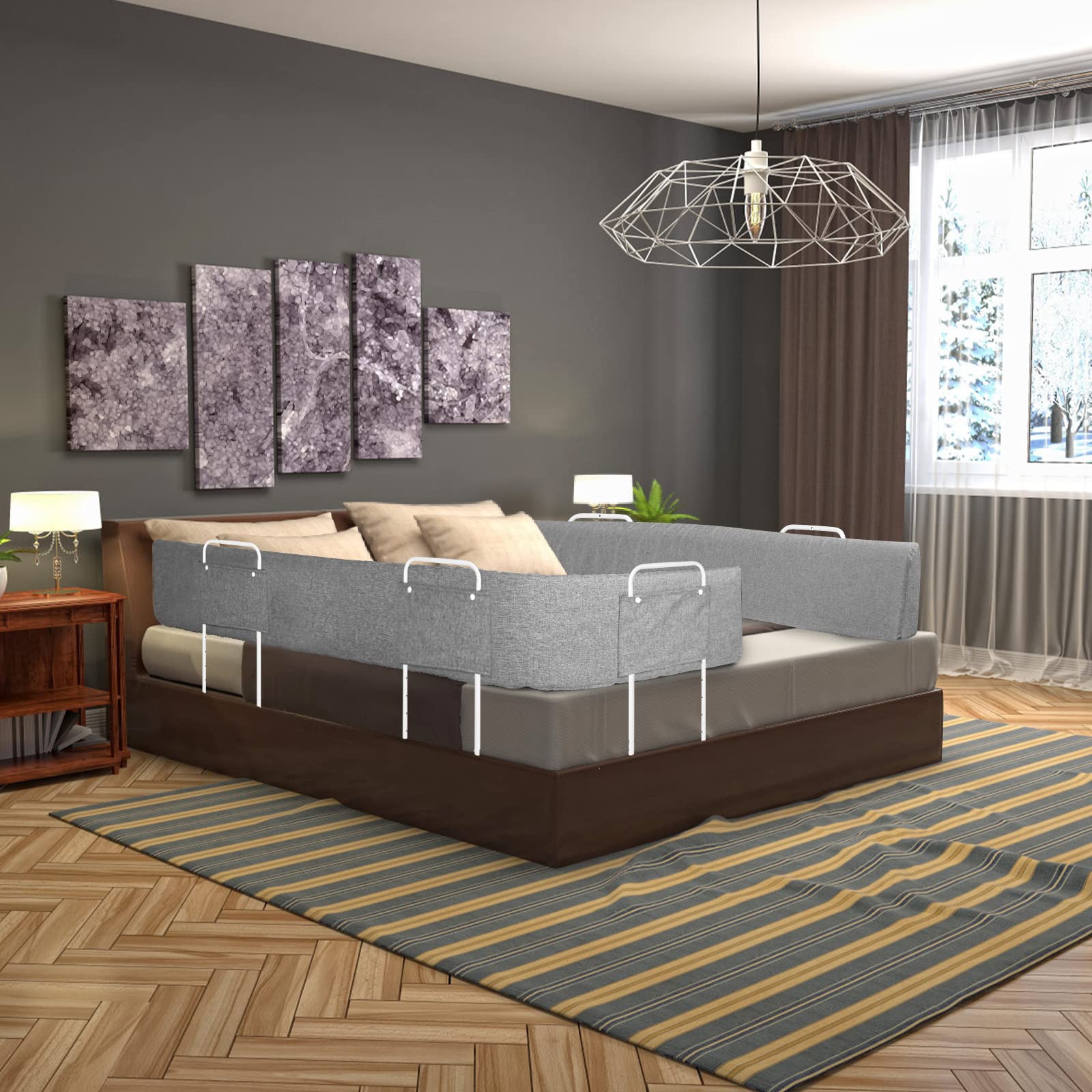 Froadp Sponde Letto Bambini Protezione Anticaduta del Letto Altezza Regolabile Protezione del Bordo Letto con Cerniera e Bottone Automatico Protezione per Letto Portatile (150cm, Grigio Lino)
