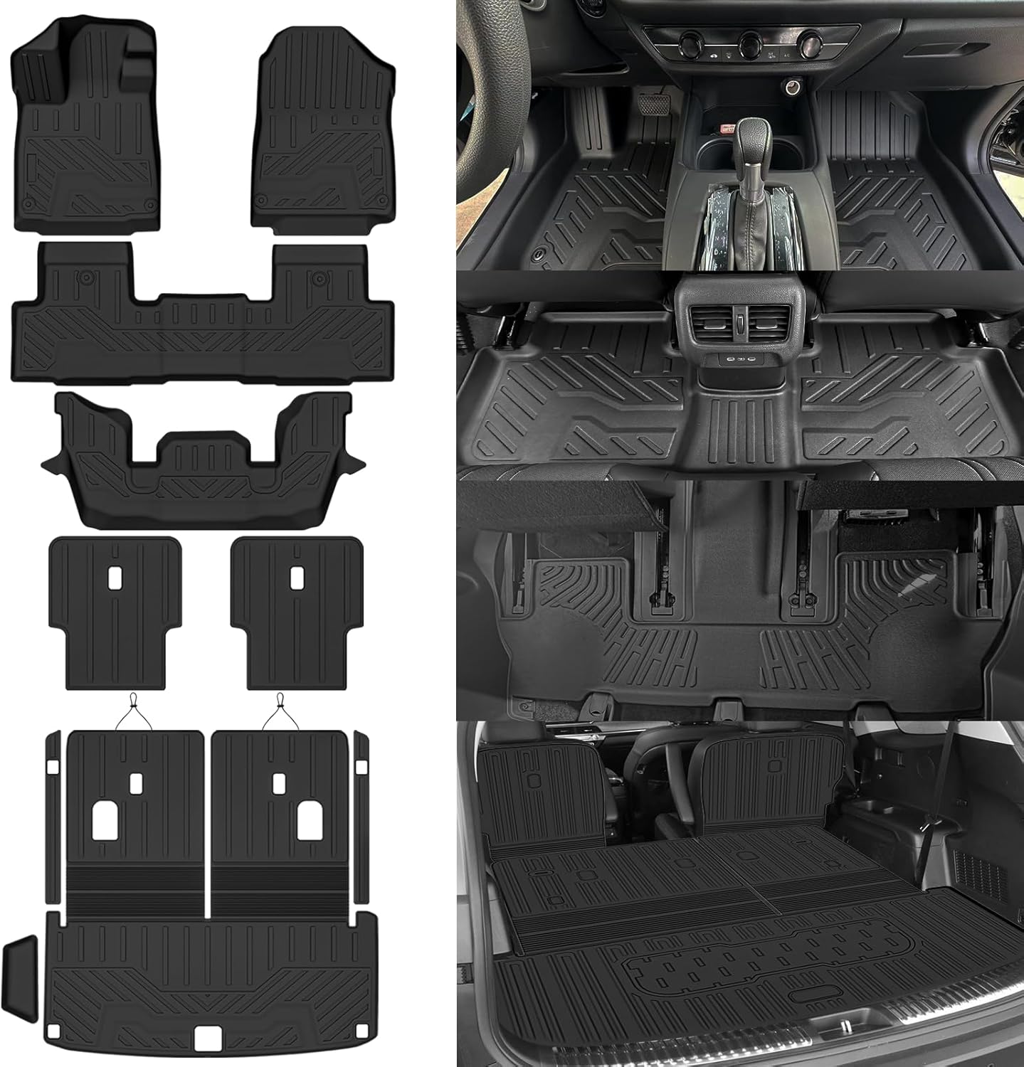 All Weather Floor Mats for 2022-2024 2025 Acura MDX Trunk Mat with Backrest Mat 3rd Row Replacement for Acura MDX Accessories All Season Guard Odorless Anti-Slip Floor Mats