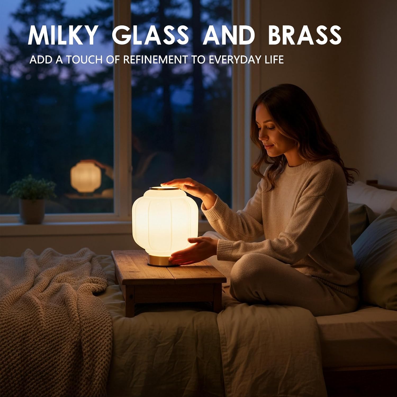 Mushroom Lamp, Cordless Rechargeable Table Lamp with Brass Base & White Glass Shade, 4W Dimmable Bedside Table Lamp, Small Vintage Desk Light for Mid Century Modern Home Decor (White)