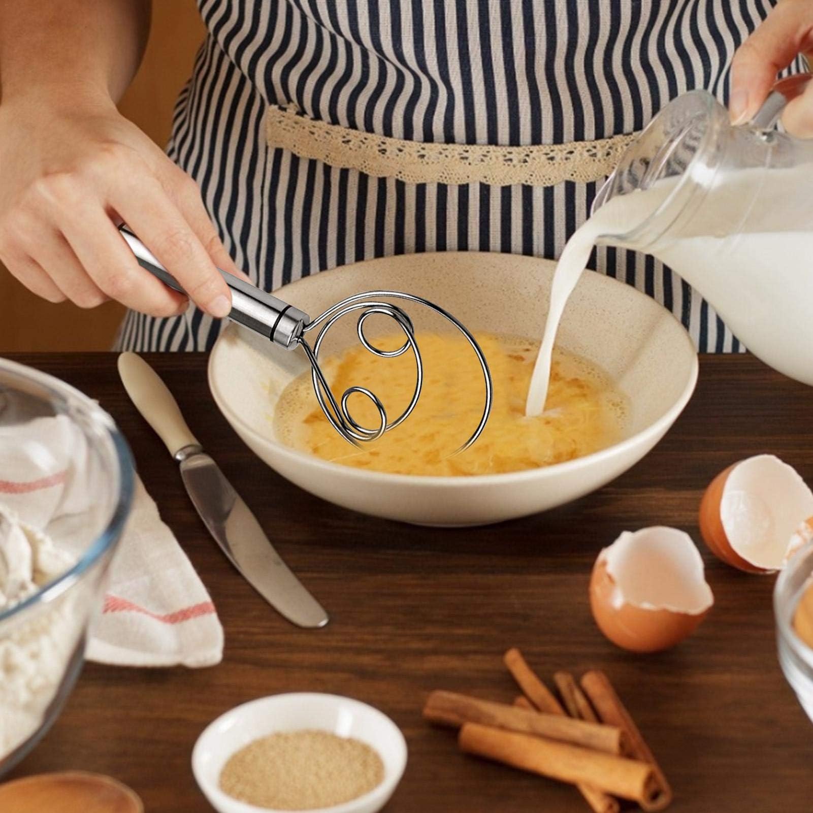 Dänischer Teigbesen, Edelstahl, Handmixer für Brot und Desserts, Backutensilien, Einzel- und Doppelaugen-Design, perfekt für Hobbybäcker und Profis