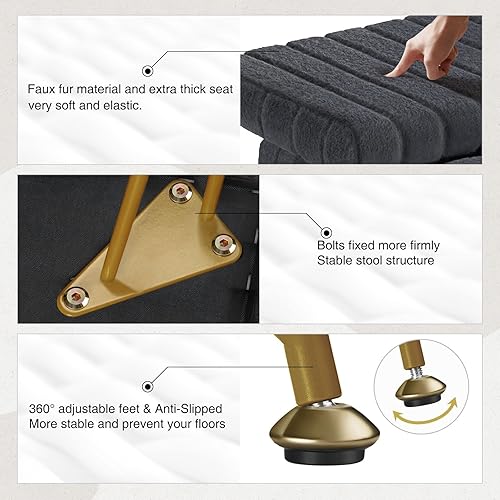 Miniatura 7 de Greenstell Taburete de tocador de piel sintética con almacenamiento, 15.7 pulgadas de largo x 11.8 pulgadas de ancho x 19.4 pulgadas de alto, Gris