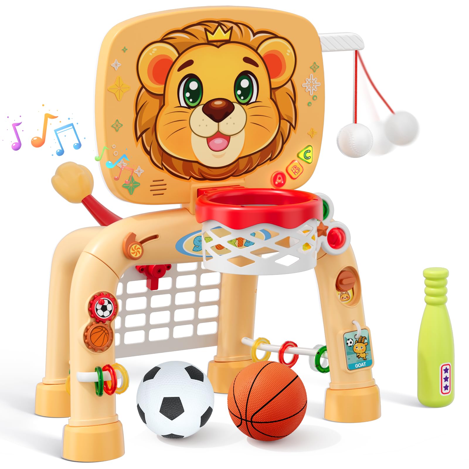 HYES 3 en 1 Enfants Panier de Basket avec Football Baseball, Basketball Stands avec Football Gate, Mini Panier Basket Activités d'apprentissage Jouets Cadeau pour Bébé Garçon Fille Intérieur Extérieur