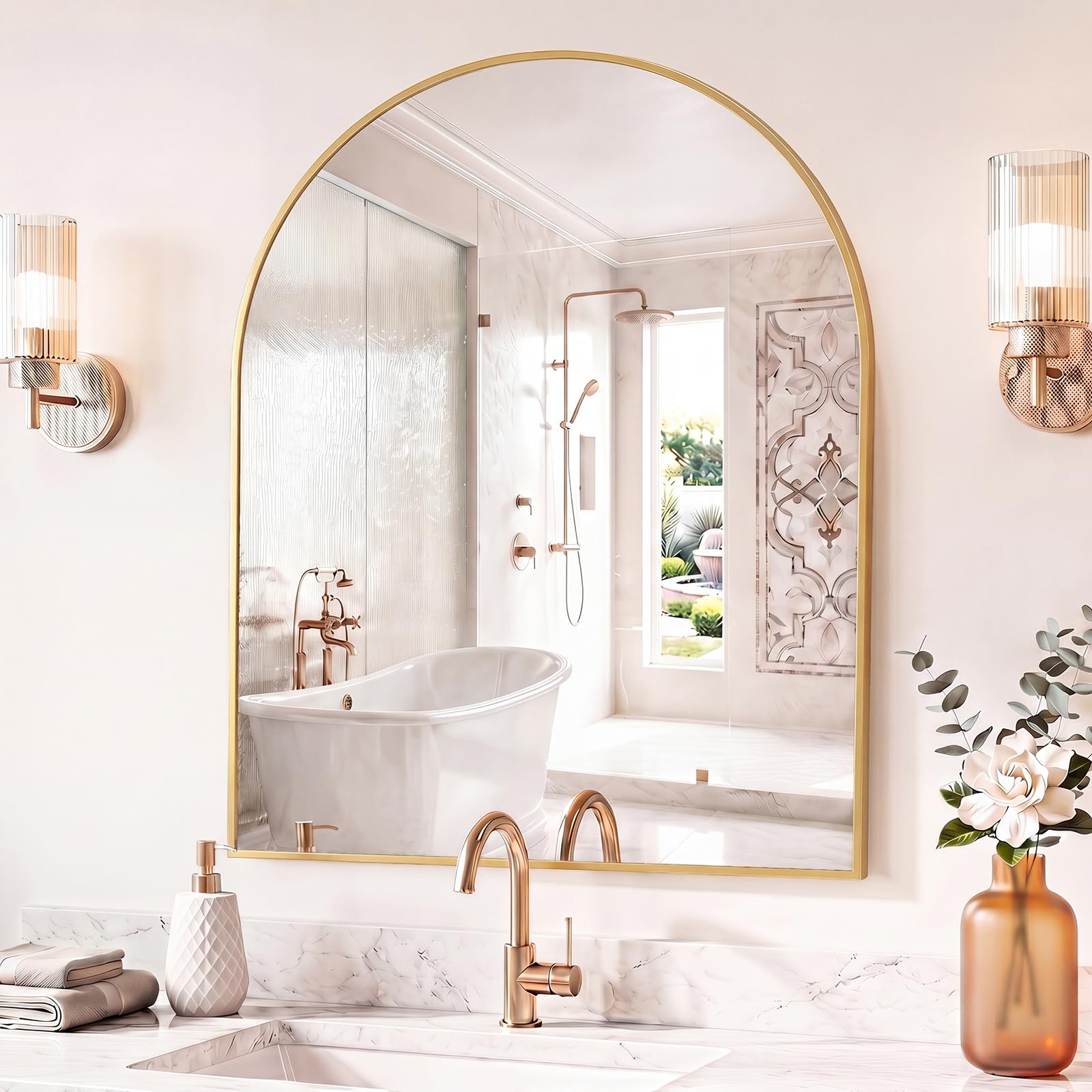 Sweetcrispy 30"x38" Arched Bathroom Mirror, Bathroom Mirrors for Over Sink